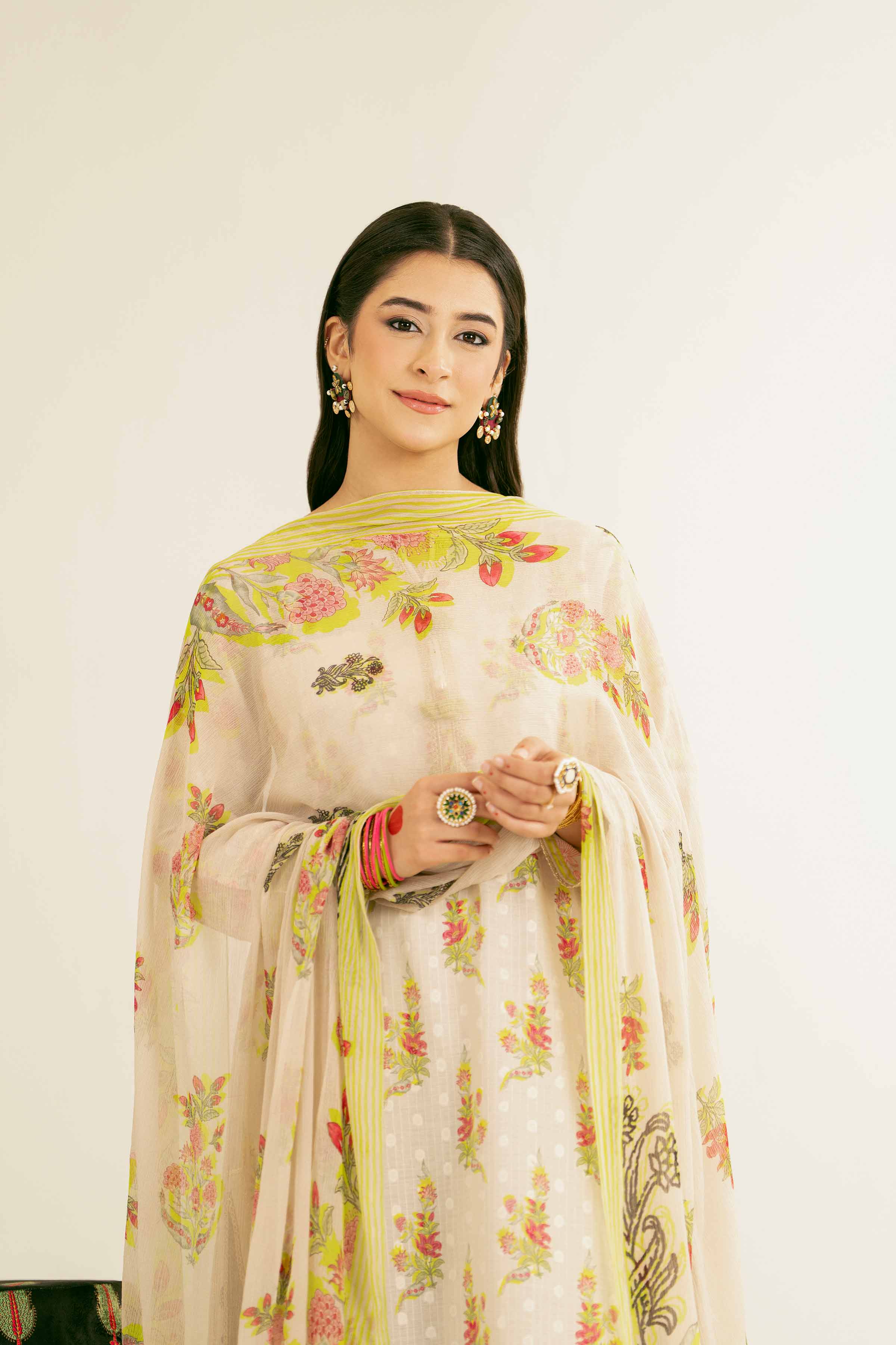 NishatUK - Beige Printed Jacquard 3-piece ready to wear Suit