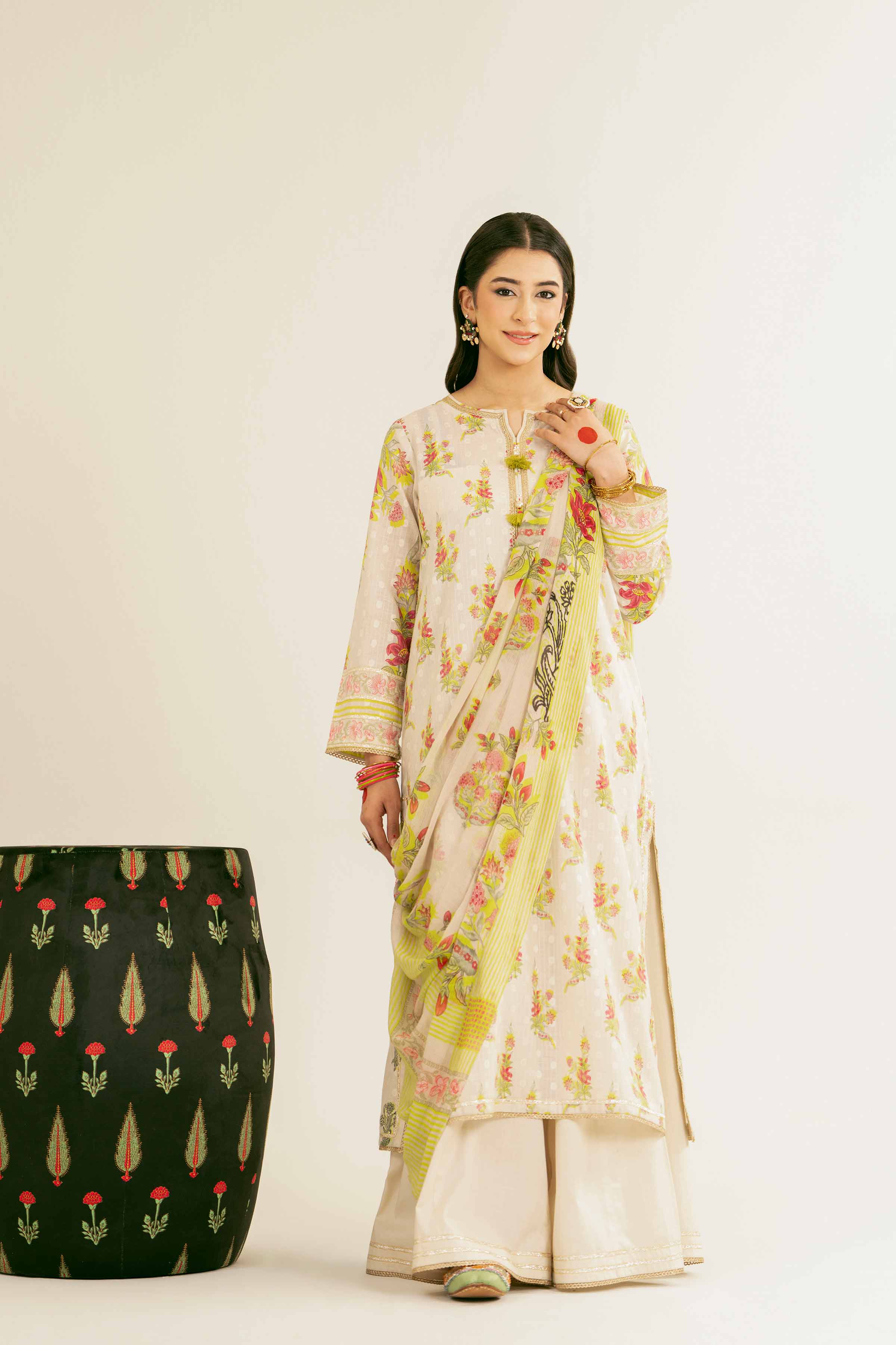 NishatUK - Beige Printed Jacquard 3-piece ready to wear Suit