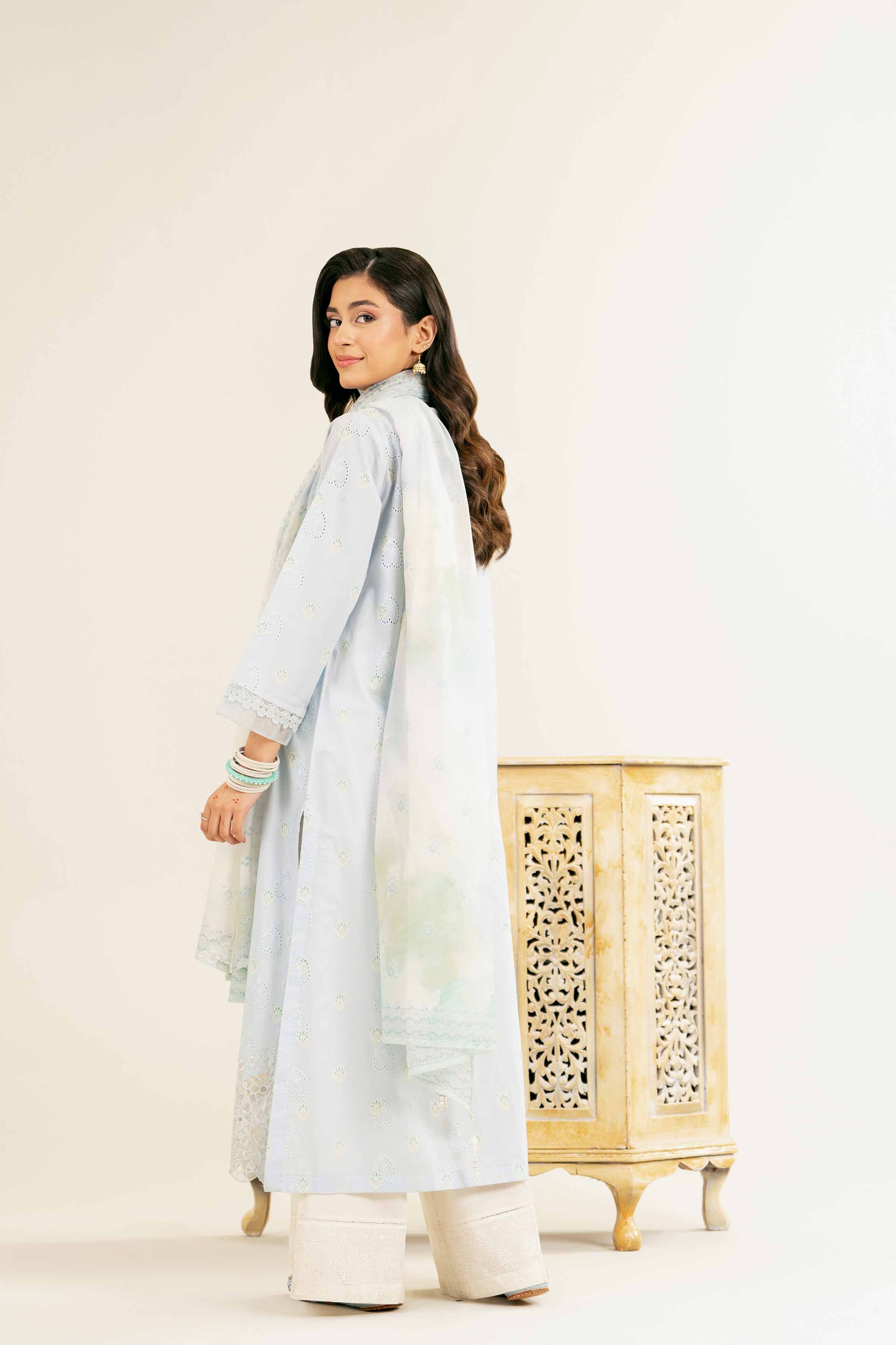 NishatUK - Sky Blue Embroidered Chicken Kari 2-piece ready to wear Dress