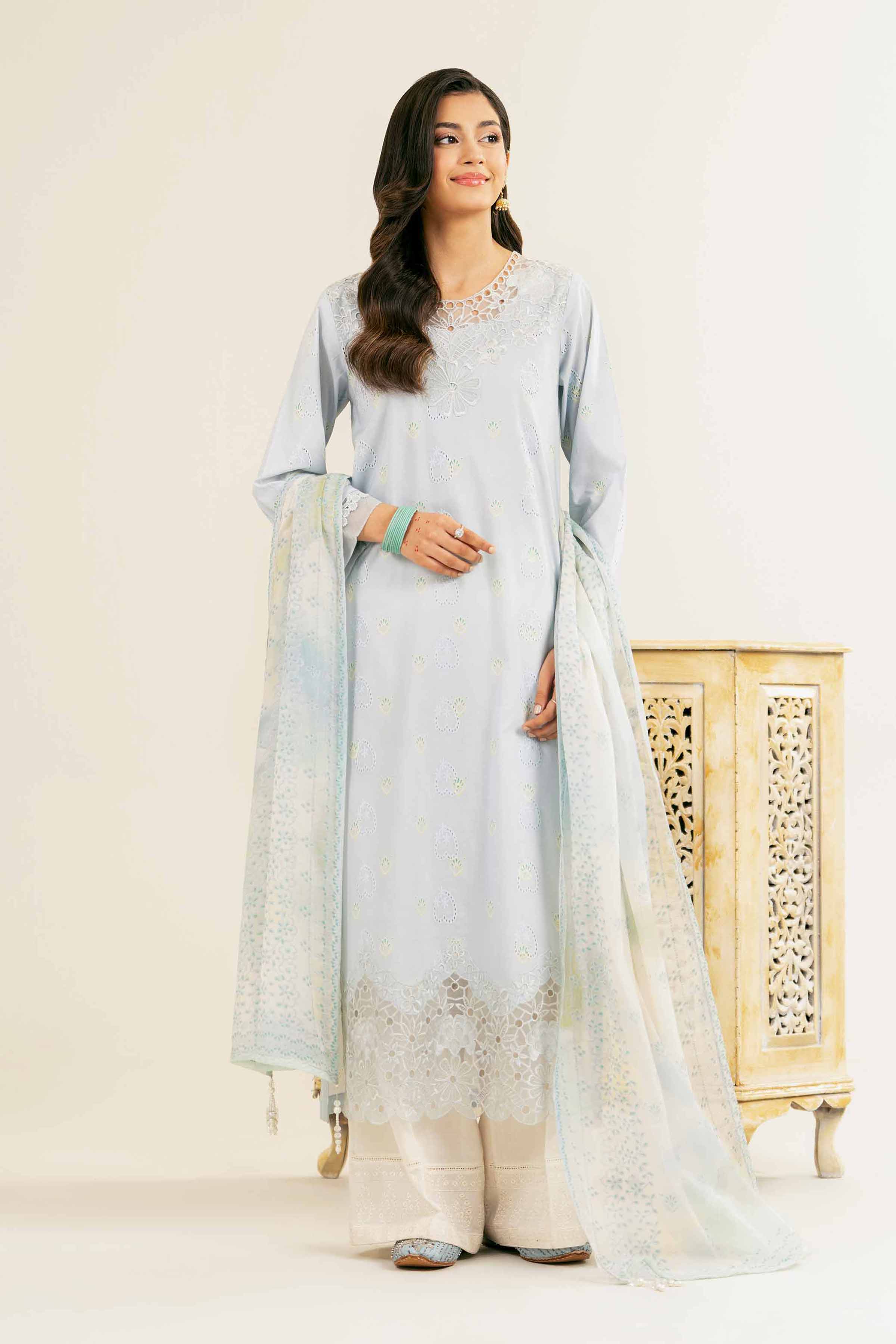 NishatUK - Sky Blue Embroidered Chicken Kari 2-piece ready to wear Dress