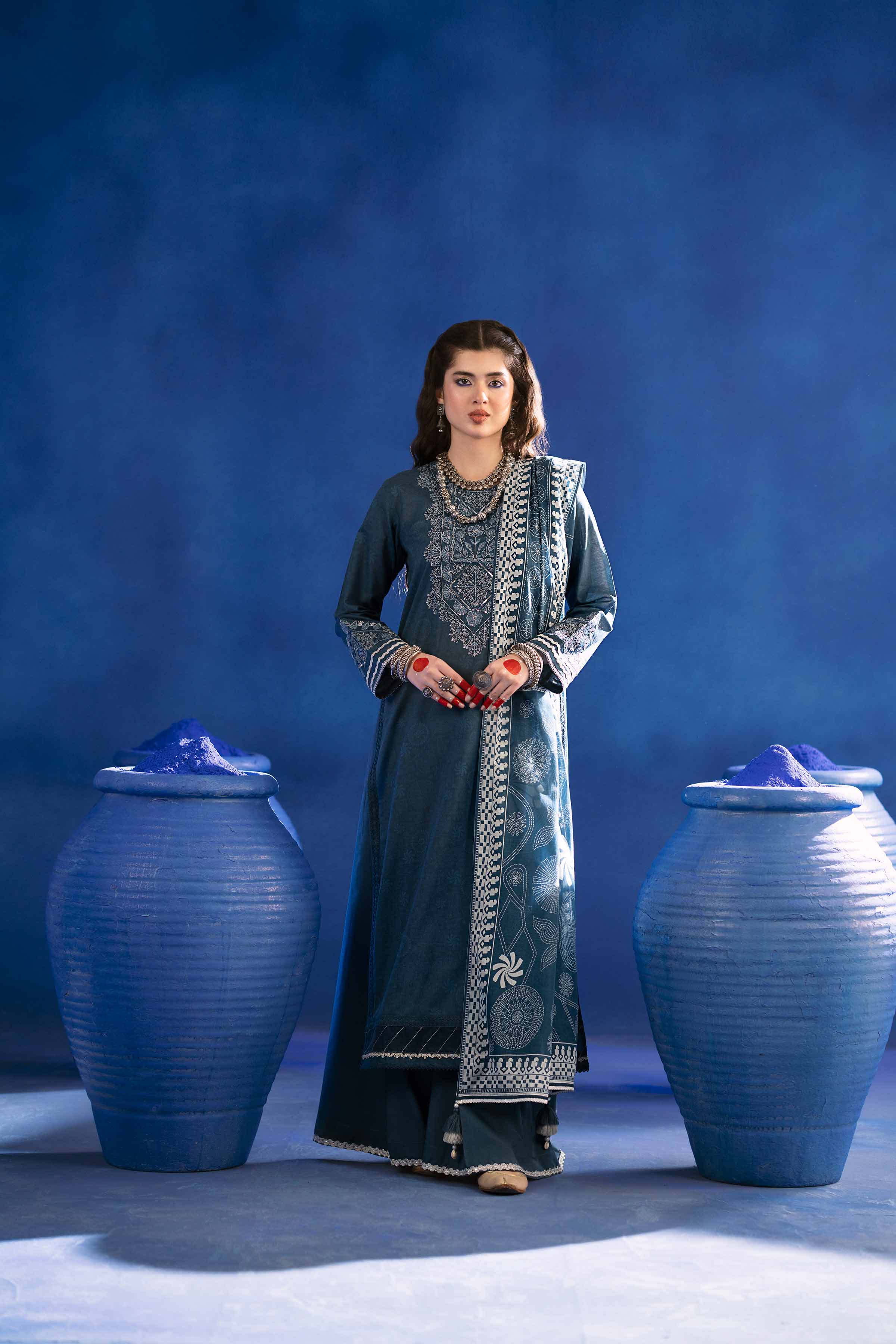 NishatUK - Blue Embroidered Lawn 3-piece ready to wear Suit