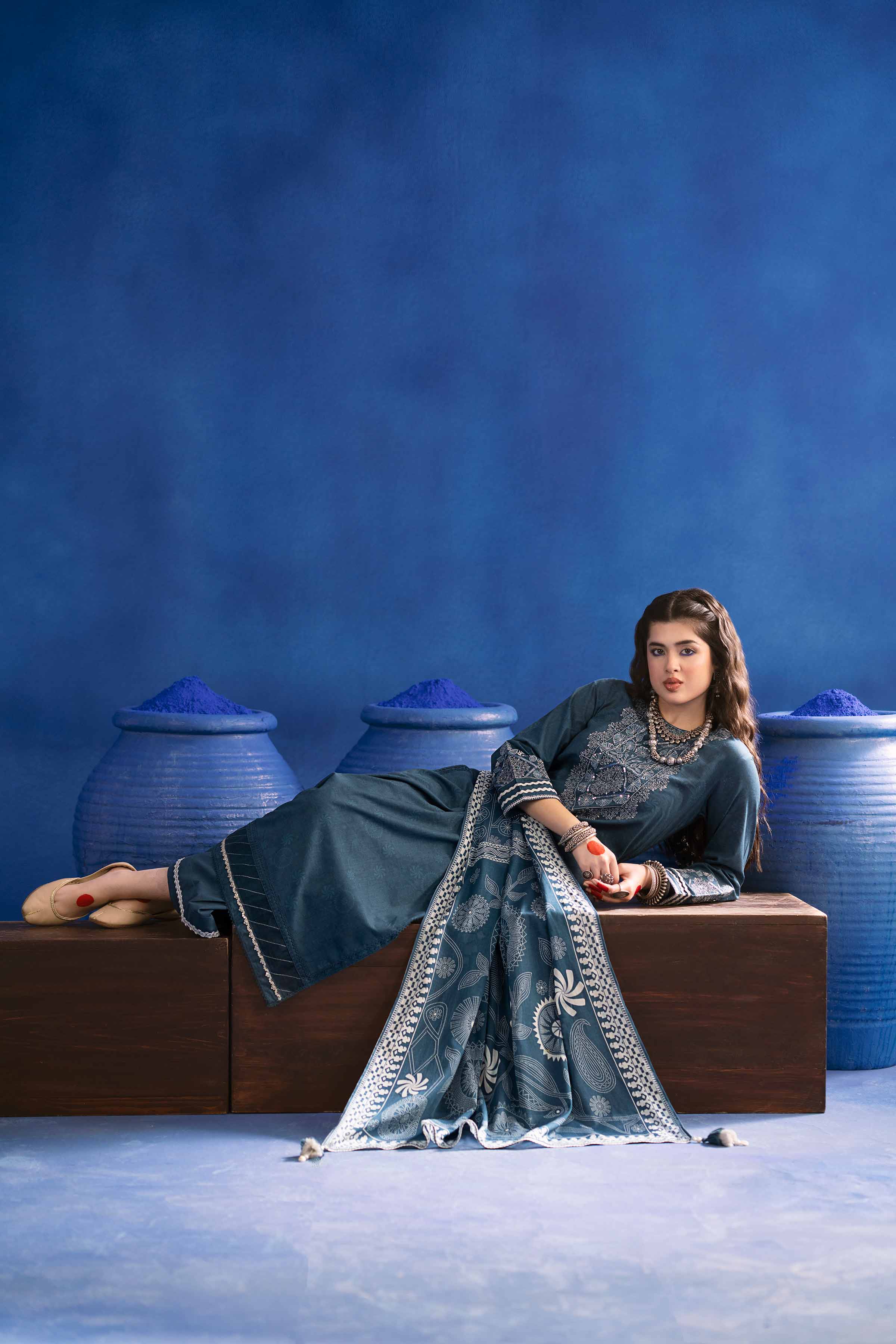 NishatUK - Blue Embroidered Lawn 3-piece ready to wear Suit