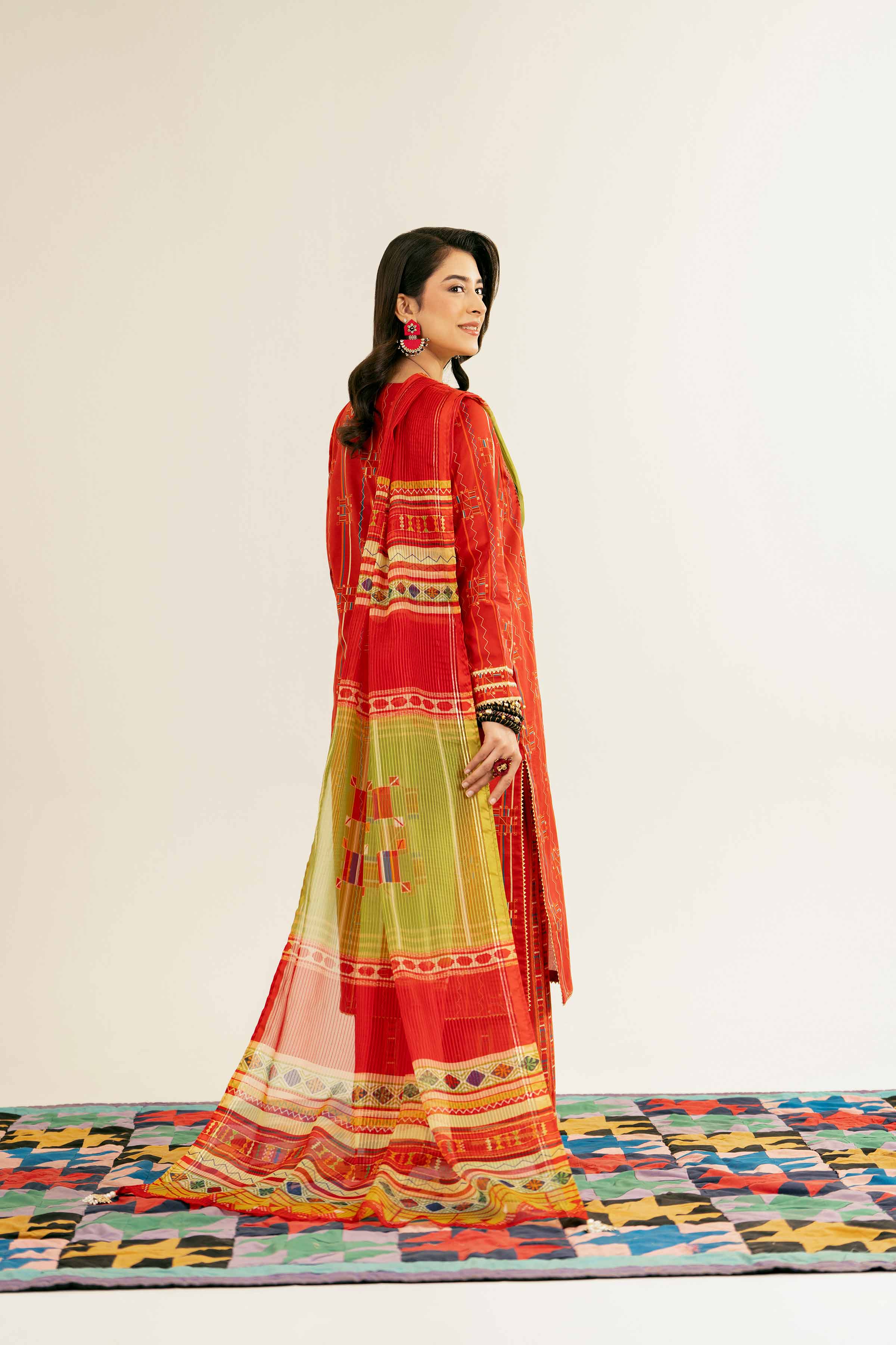 NishatUK - Red Printed Lawn 3-piece ready to wear Suit