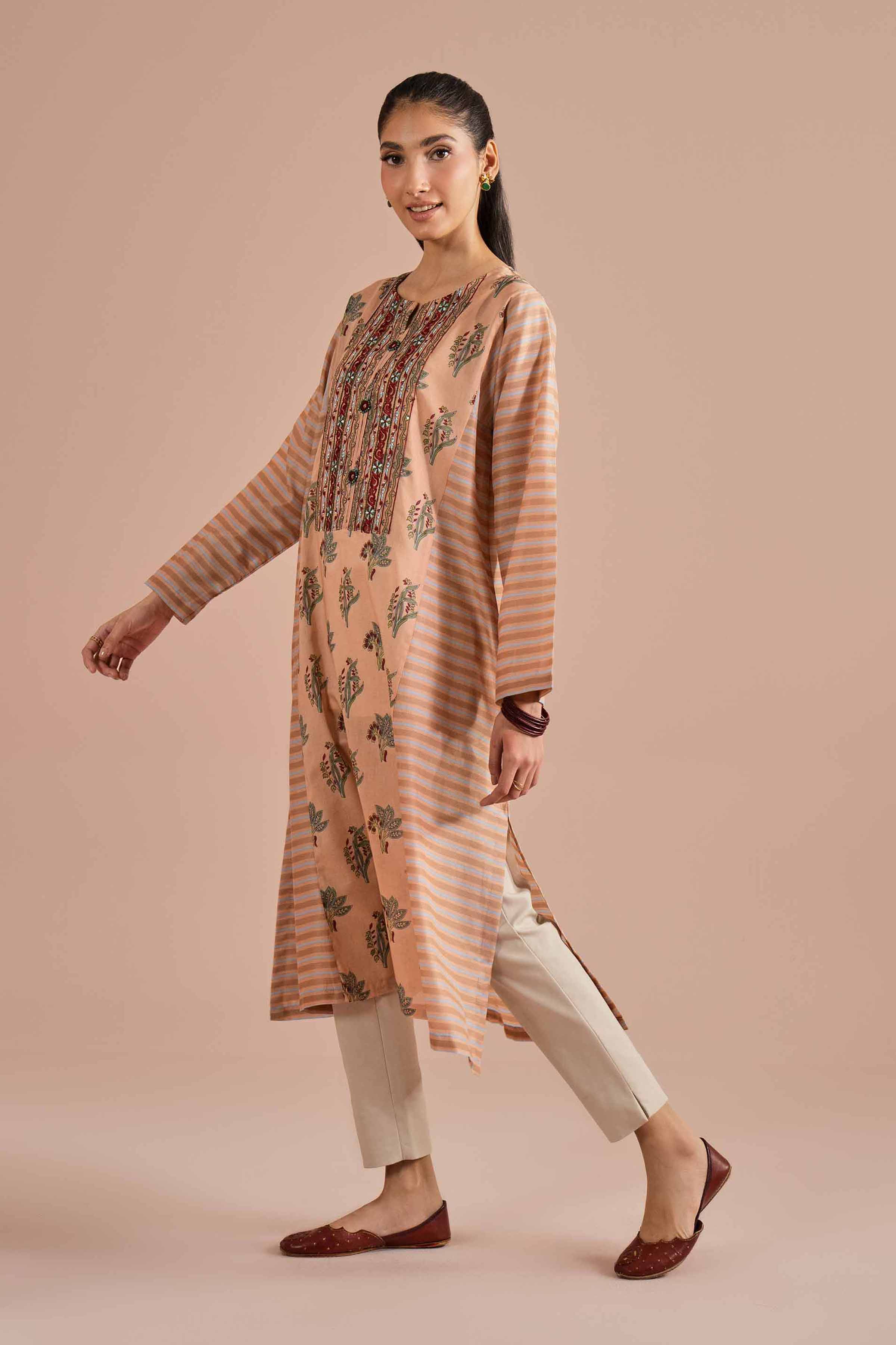 NishatUK - Orange Embroidered Lawn 1-piece ready to wear Shirt