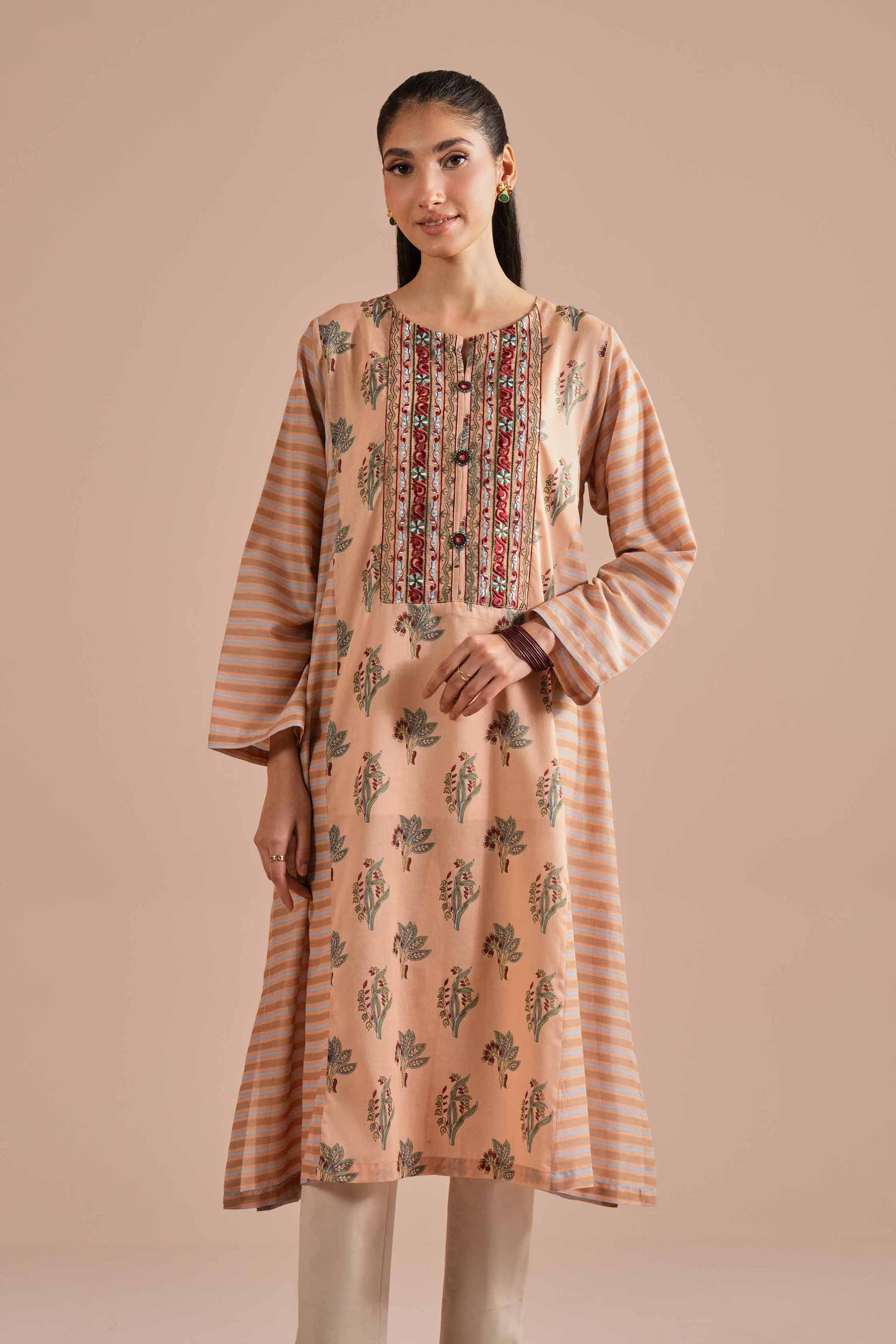 NishatUK - Orange Embroidered Lawn 1-piece ready to wear Shirt