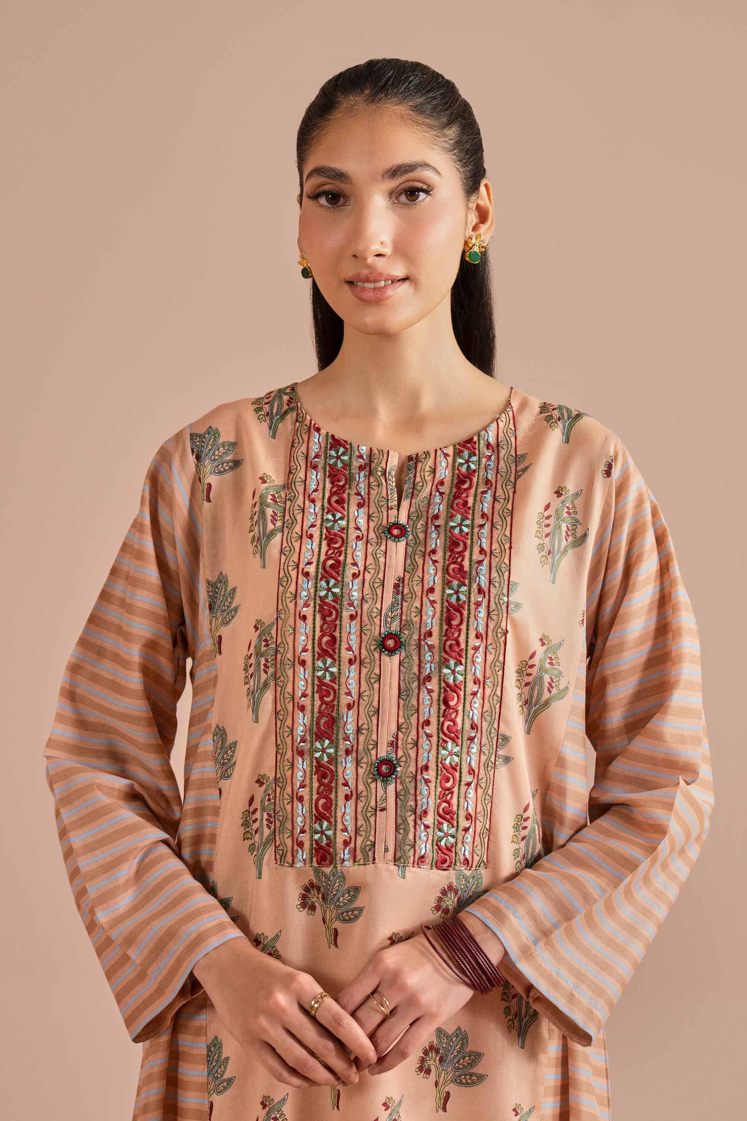 NishatUK - Orange Embroidered Lawn 1-piece ready to wear Shirt