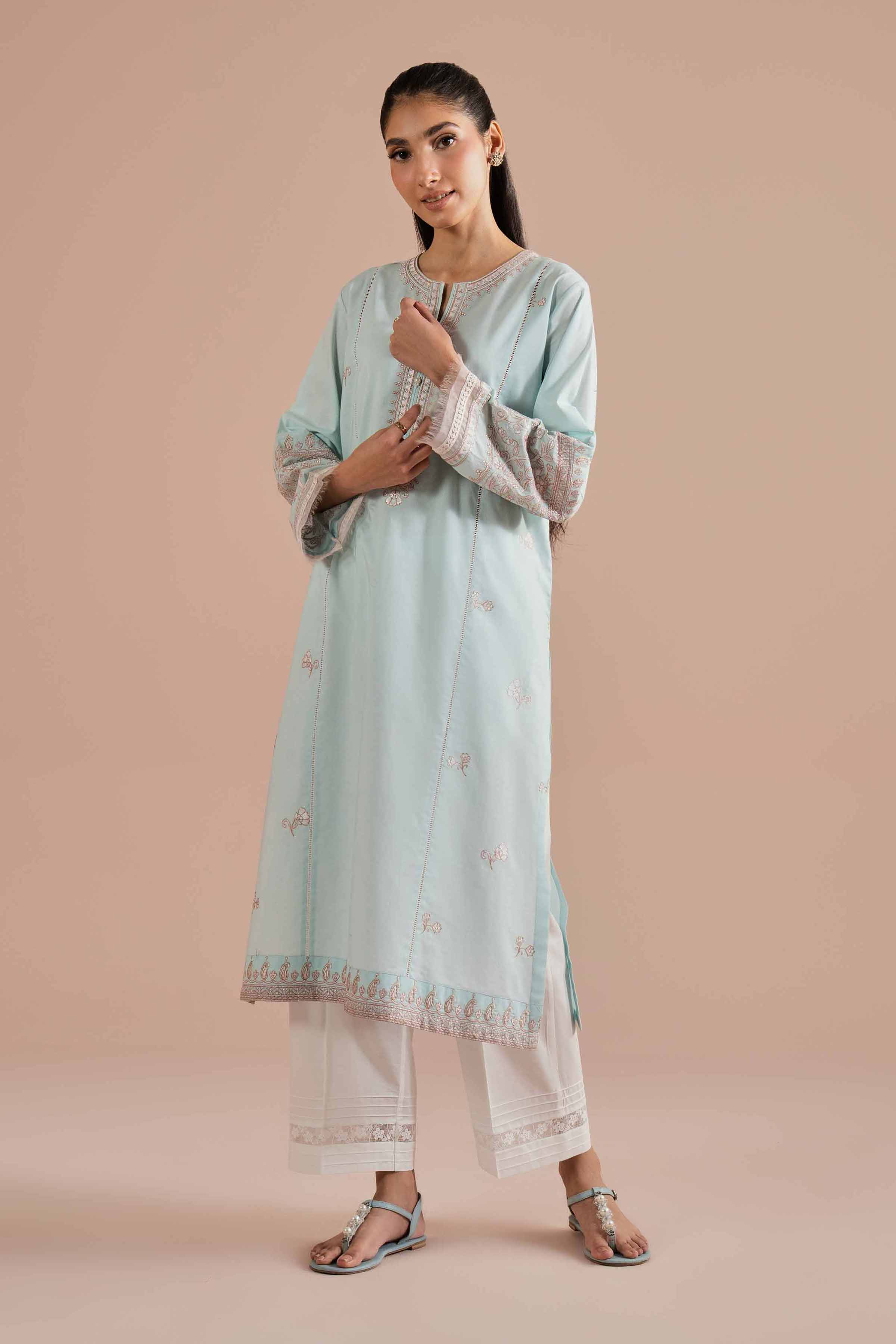 NishatUK - Blue Embroidered Cambric 1-piece ready to wear Shirt