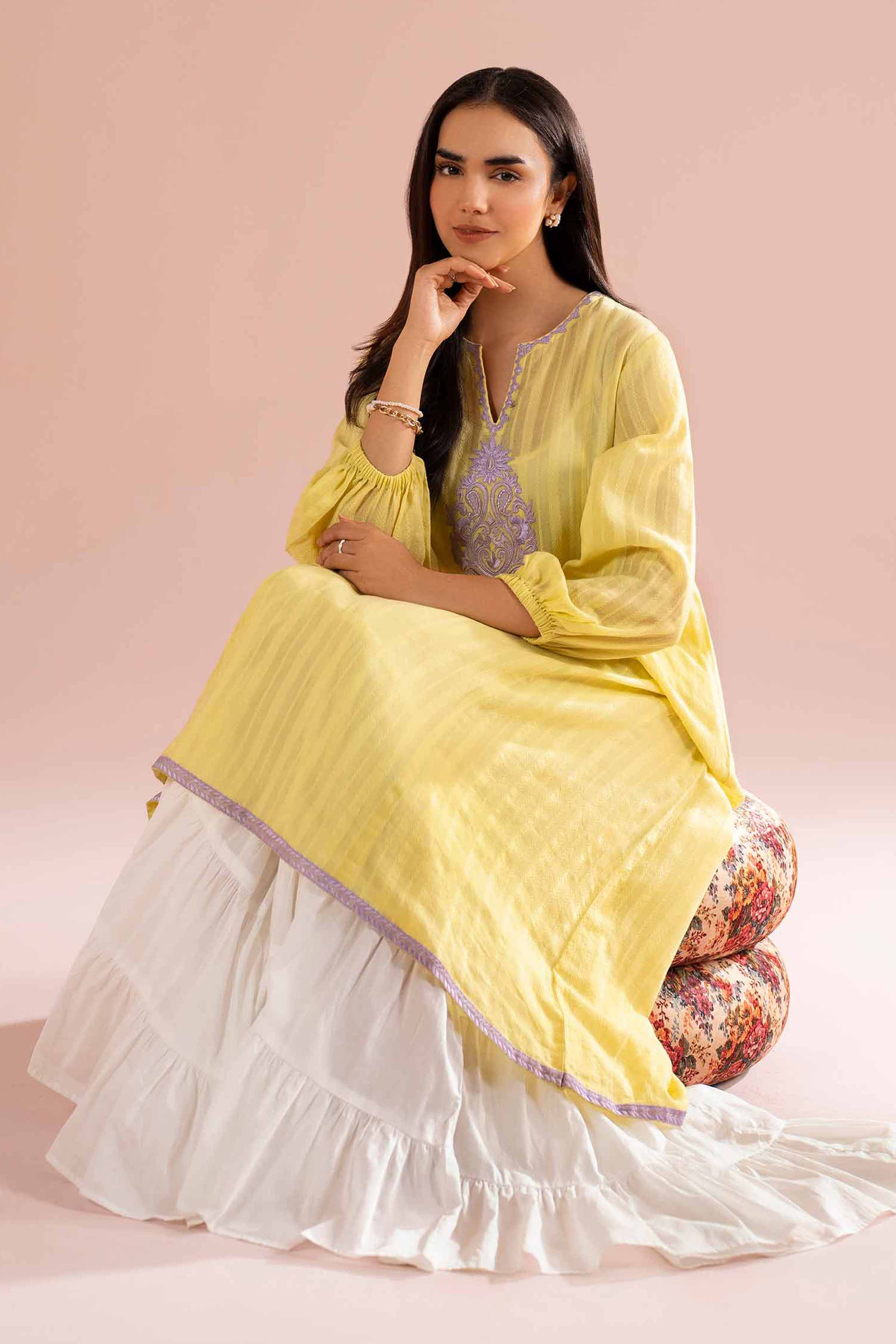 NishatUK - Yellow Embroidered Dobby 1-piece ready to wear dress