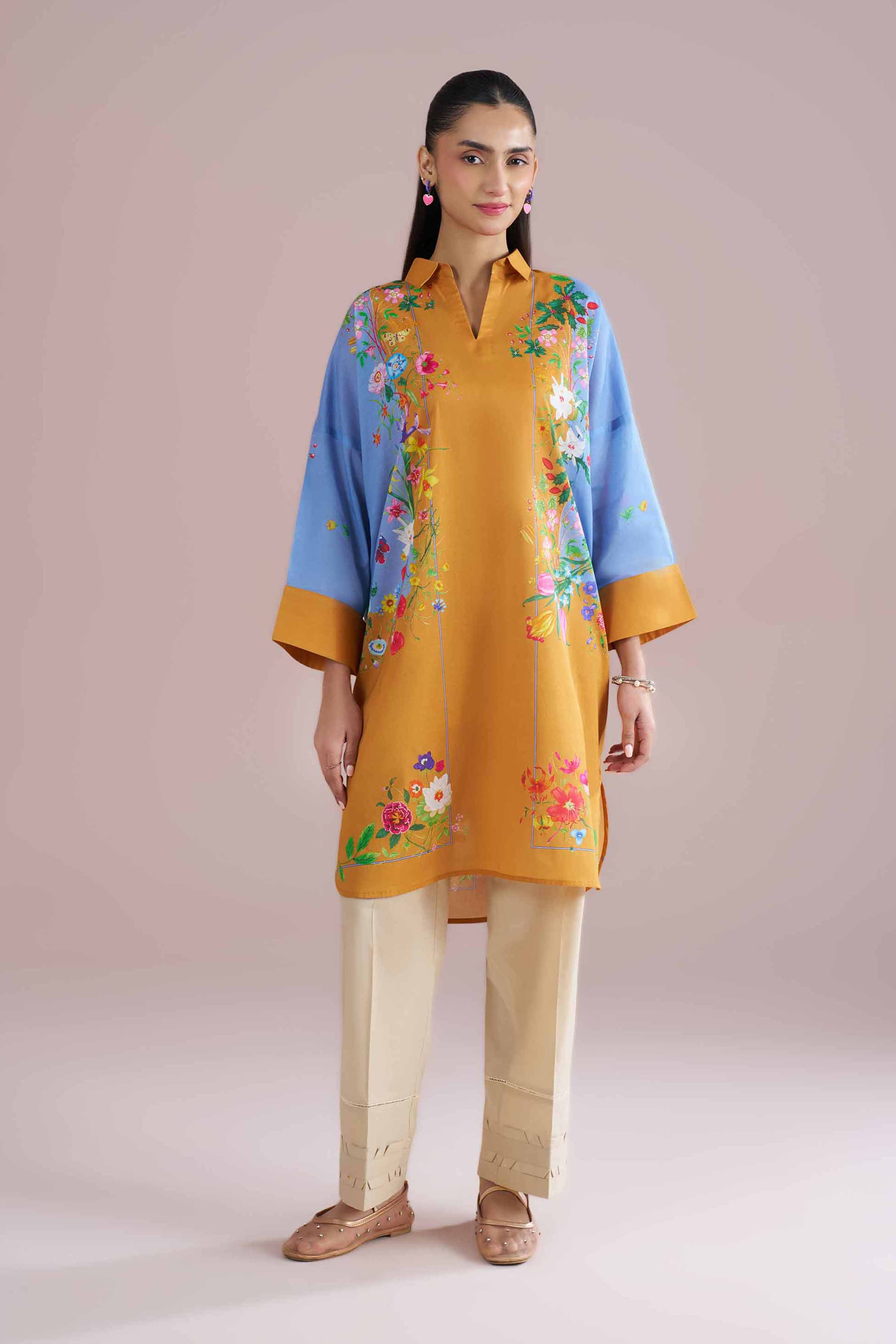 NishatUK - Yellow Printed Lawn 1-piece ready to wear tunic