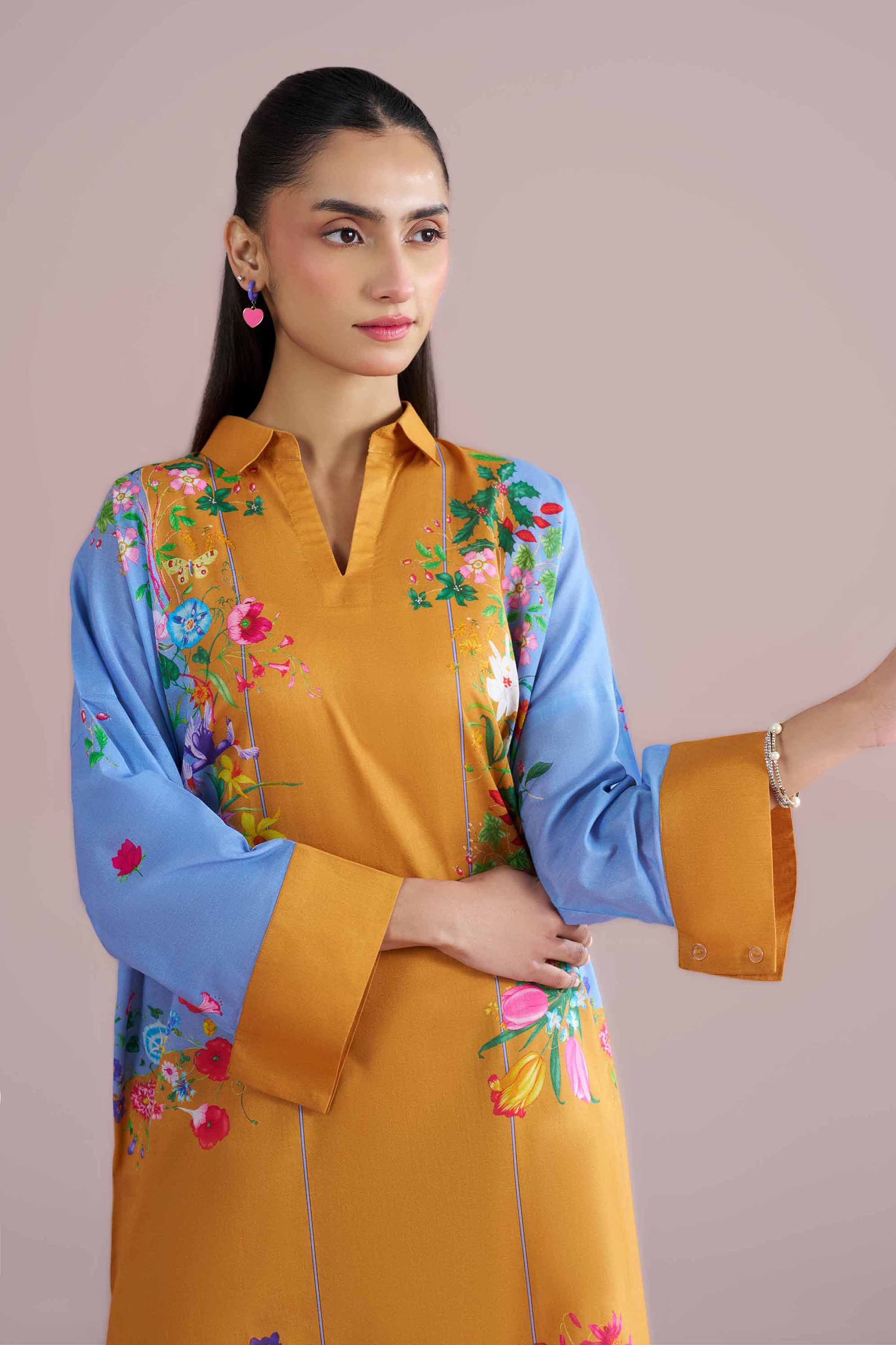 NishatUK - Yellow Printed Lawn 1-piece ready to wear tunic