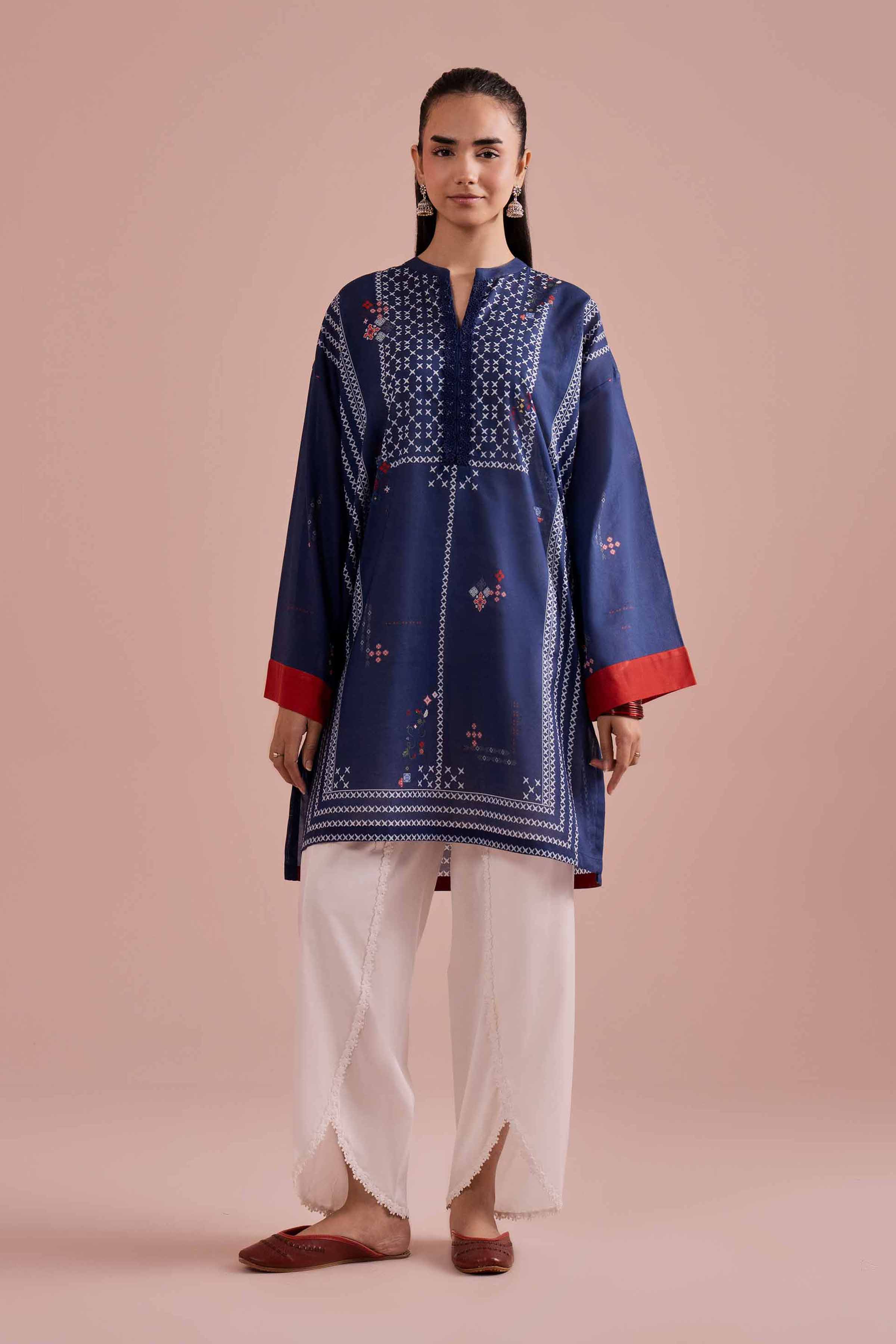 NishatUK - Blue Printed Lawn 1-piece ready to wear Tunic