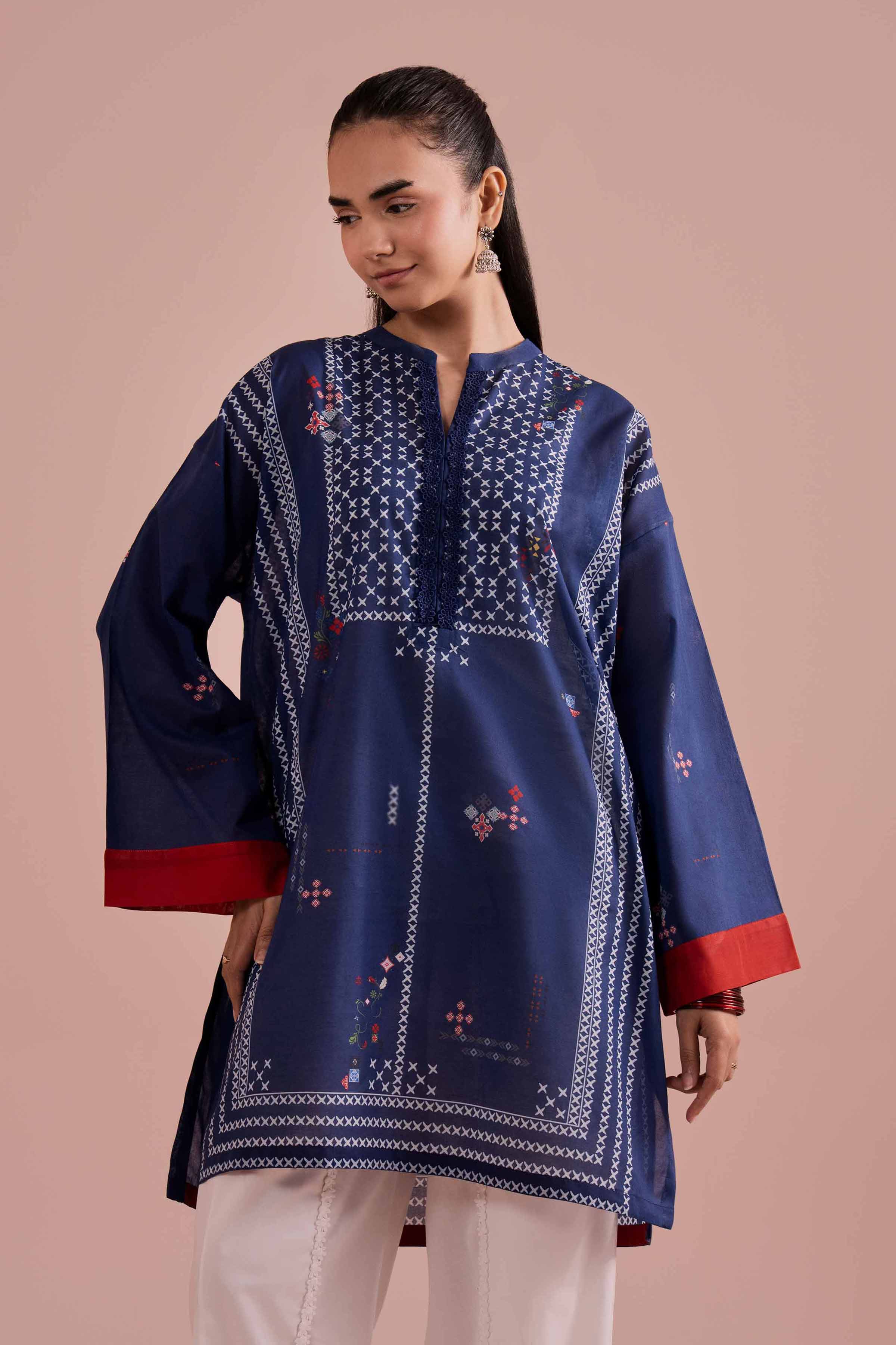 NishatUK - Blue Printed Lawn 1-piece ready to wear Tunic