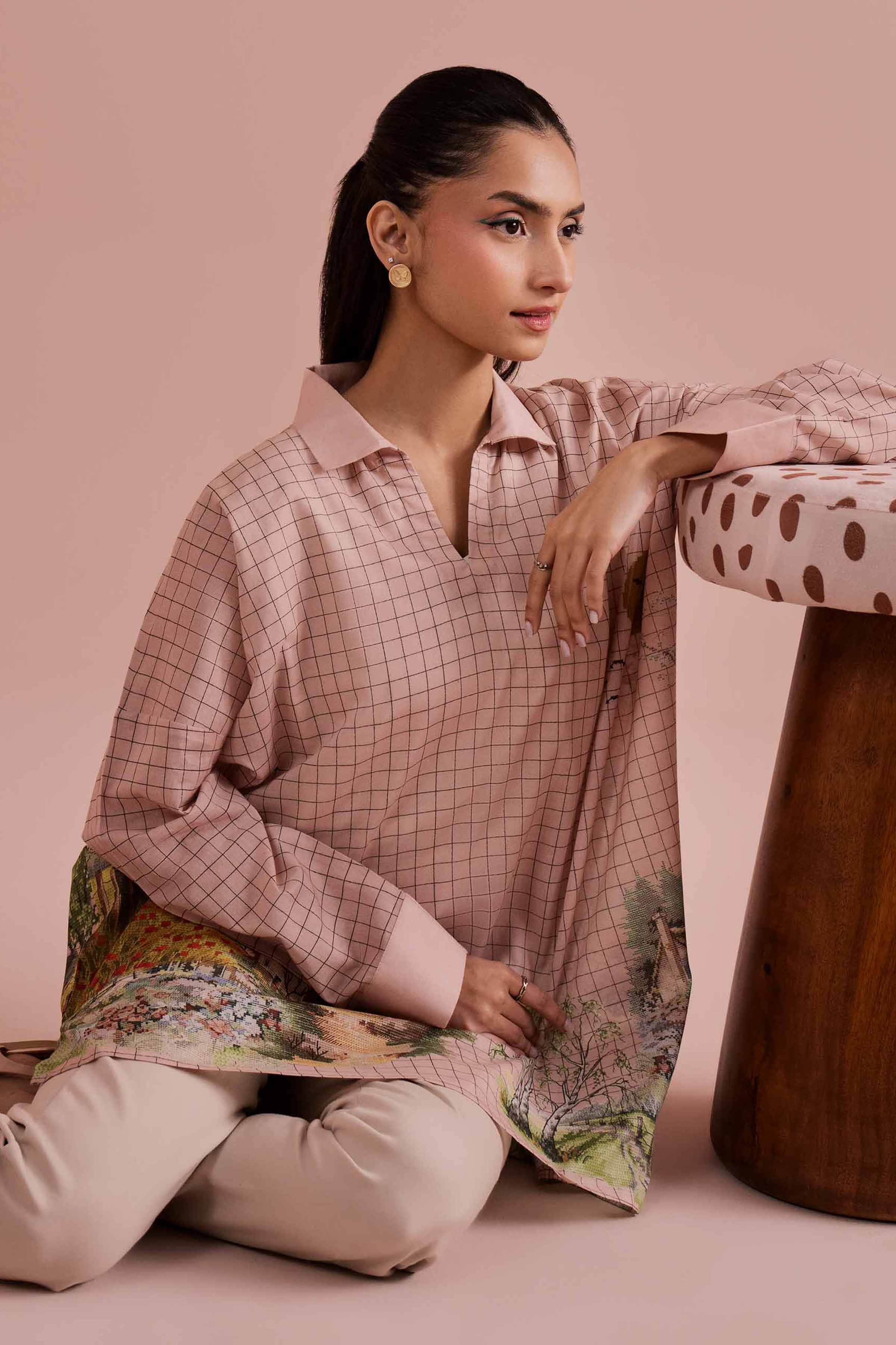 NishatUK - Pink Printed Lawn 1-piece ready to wear tunic