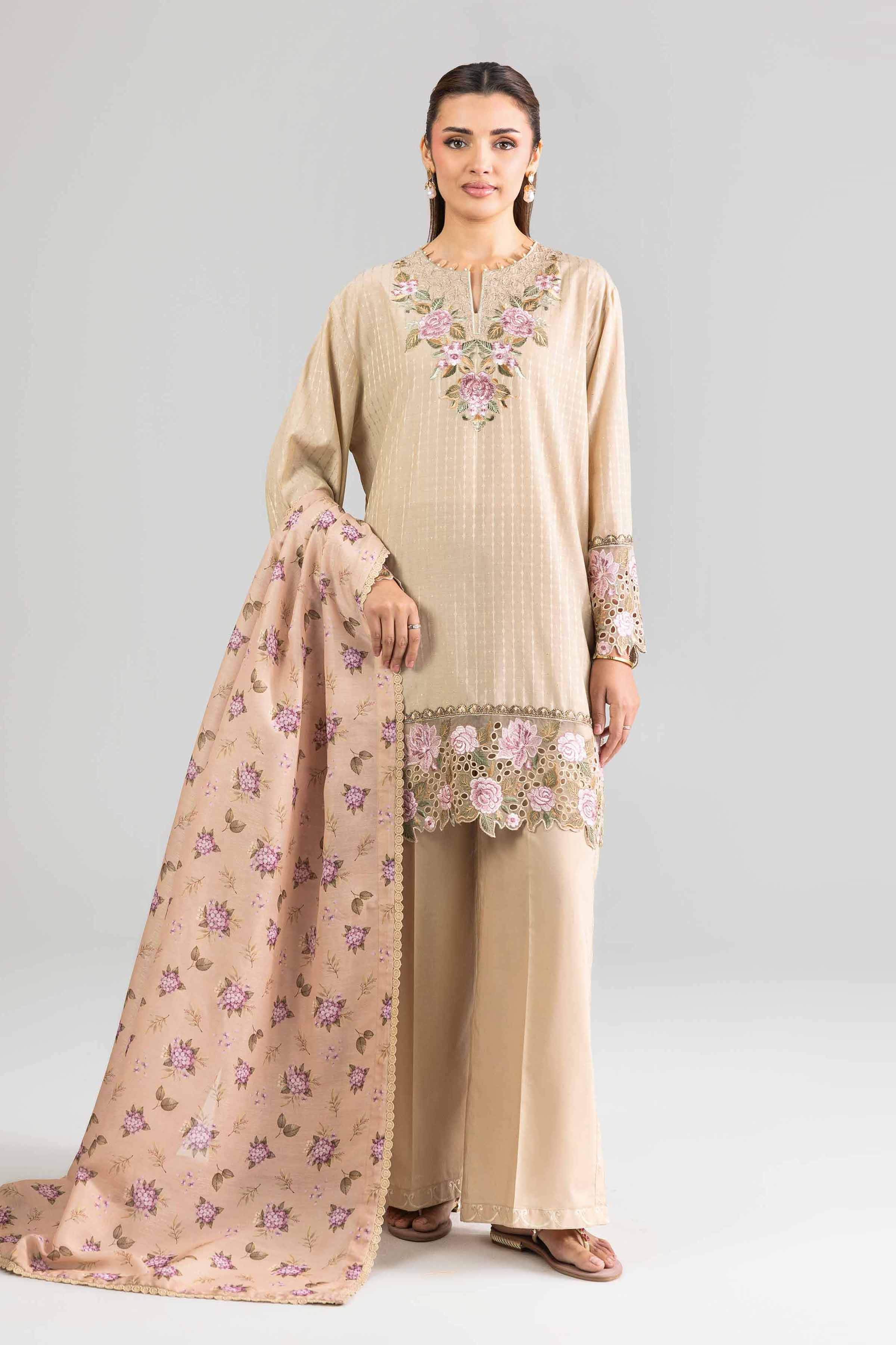 Nishat UK - Brown Embroidered Lurex Dyed 3-piece ready to wear Suit