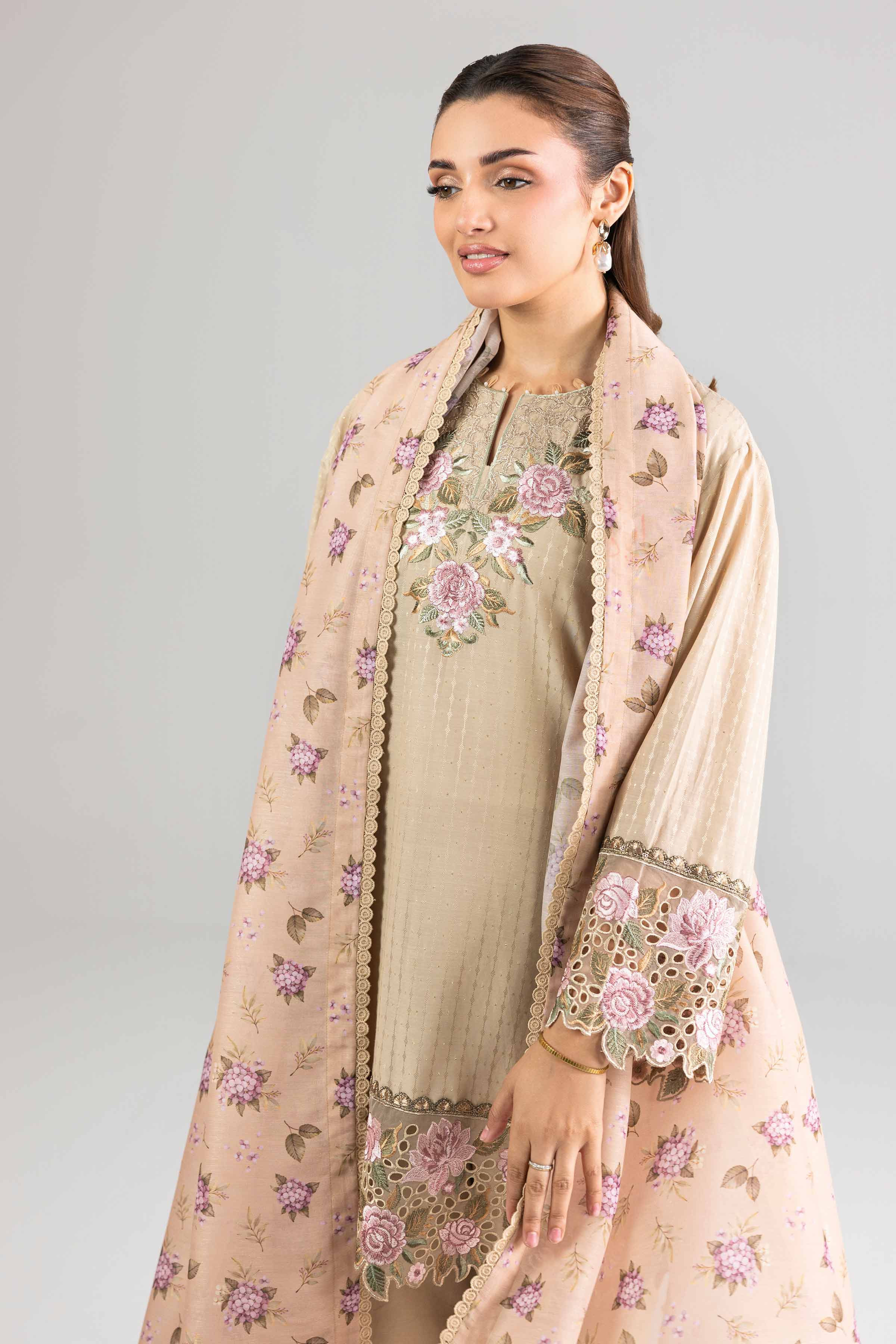 Nishat UK - Brown Embroidered Lurex Dyed 3-piece ready to wear Suit