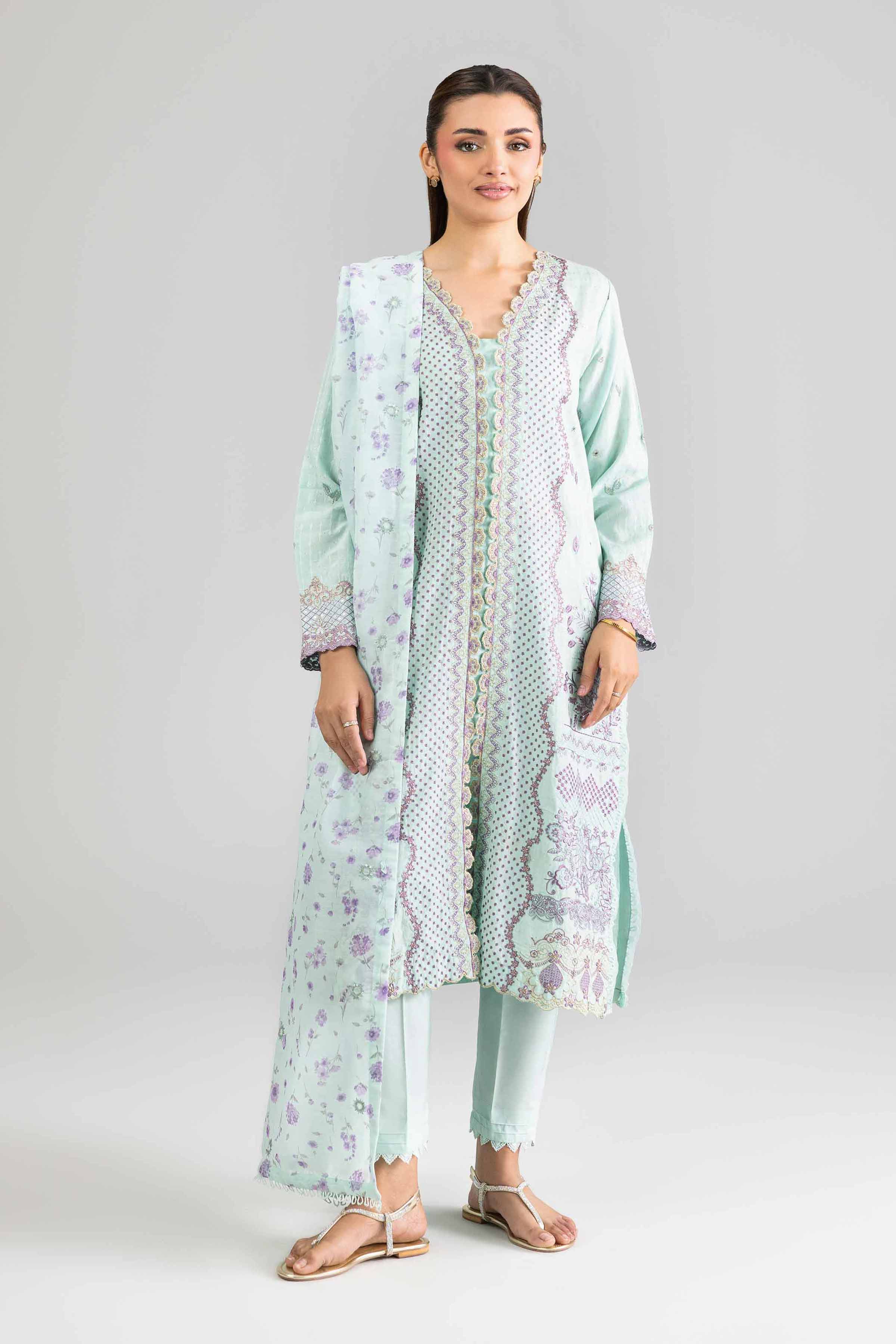 Nishat UK - Blue Embroidered Lurex Dyed 3 Pieces Ready To Wear Suit