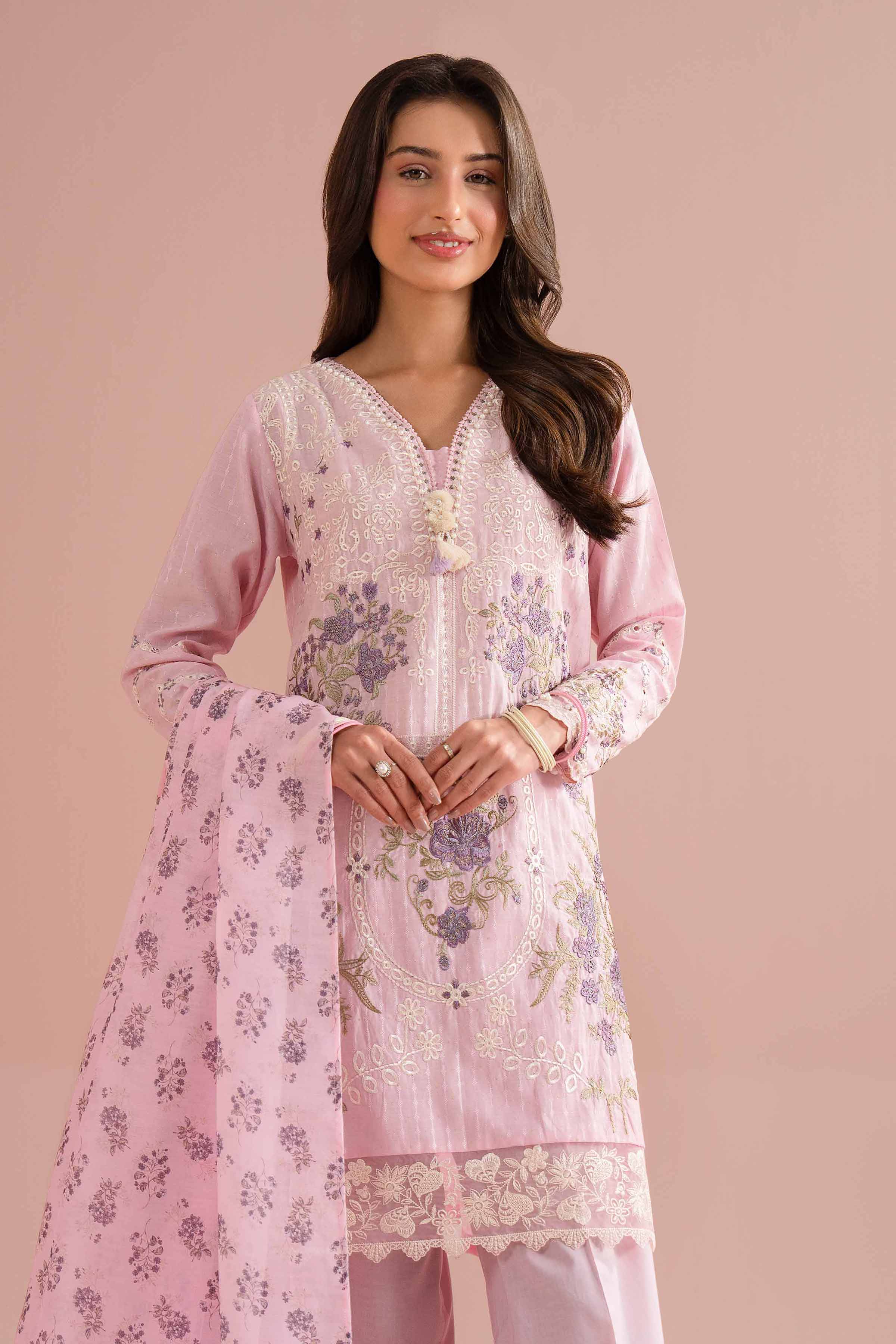 Nishat UK - Pink Embroidered Lurex Dyed 3-piece ready to wear Suit