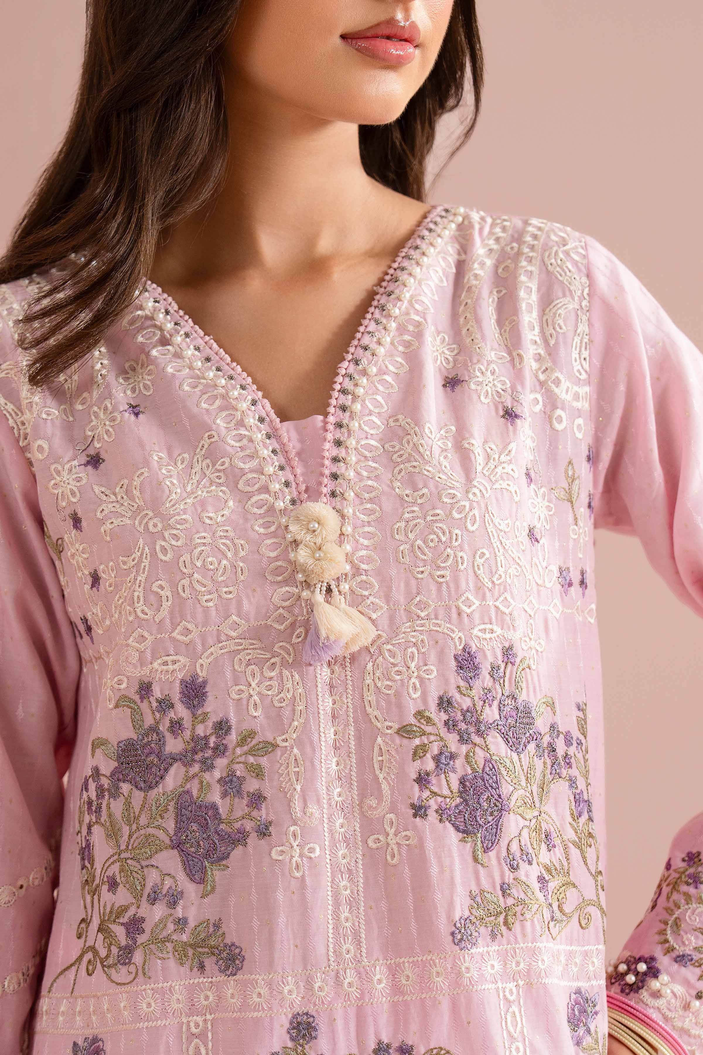Nishat UK - Pink Embroidered Lurex Dyed 3-piece ready to wear Suit