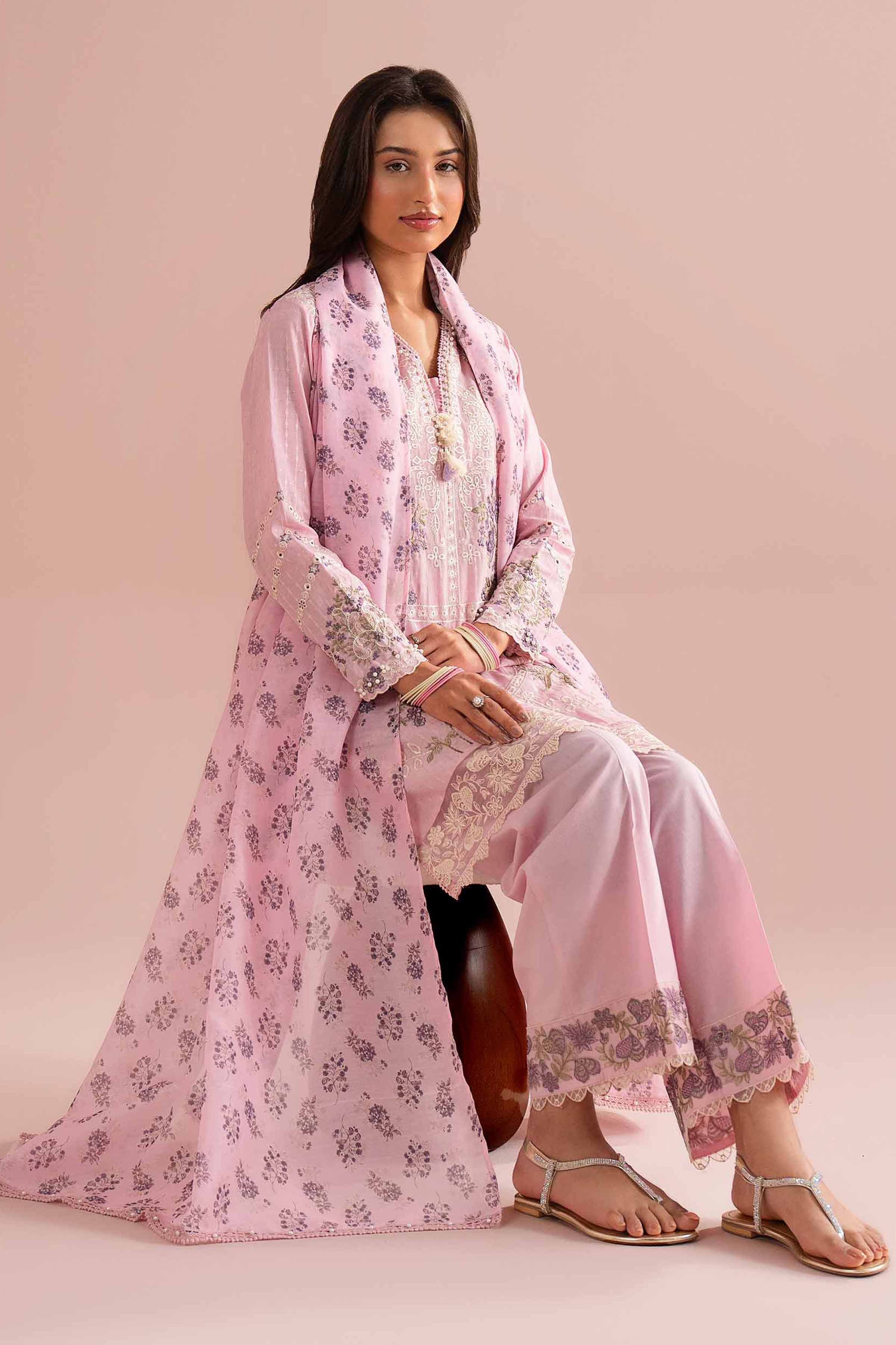 Nishat UK - Pink Embroidered Lurex Dyed 3-piece ready to wear Suit