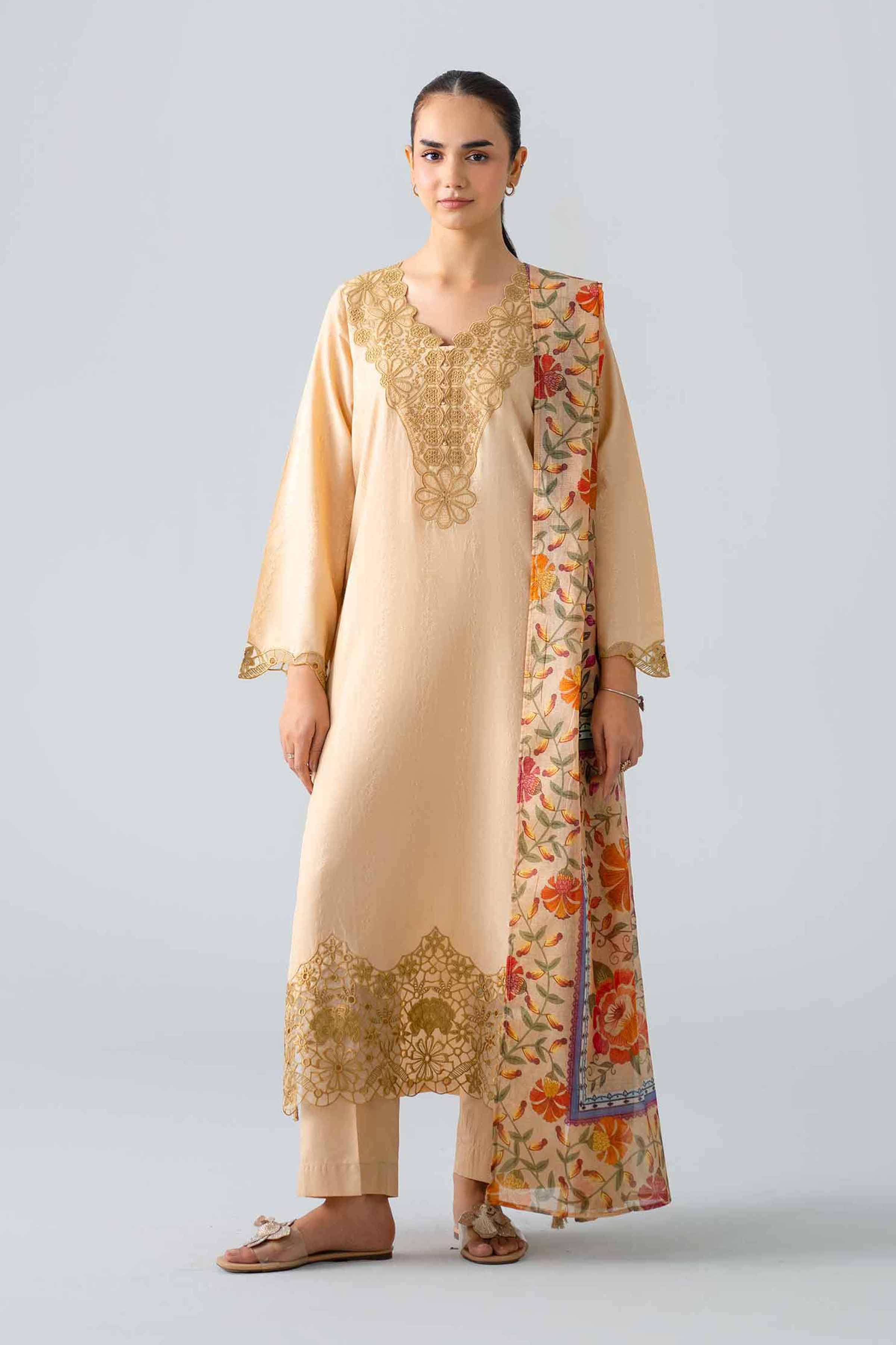 Nishat UK - Beige Embroidered Jacquard 3-piece ready to wear Suit