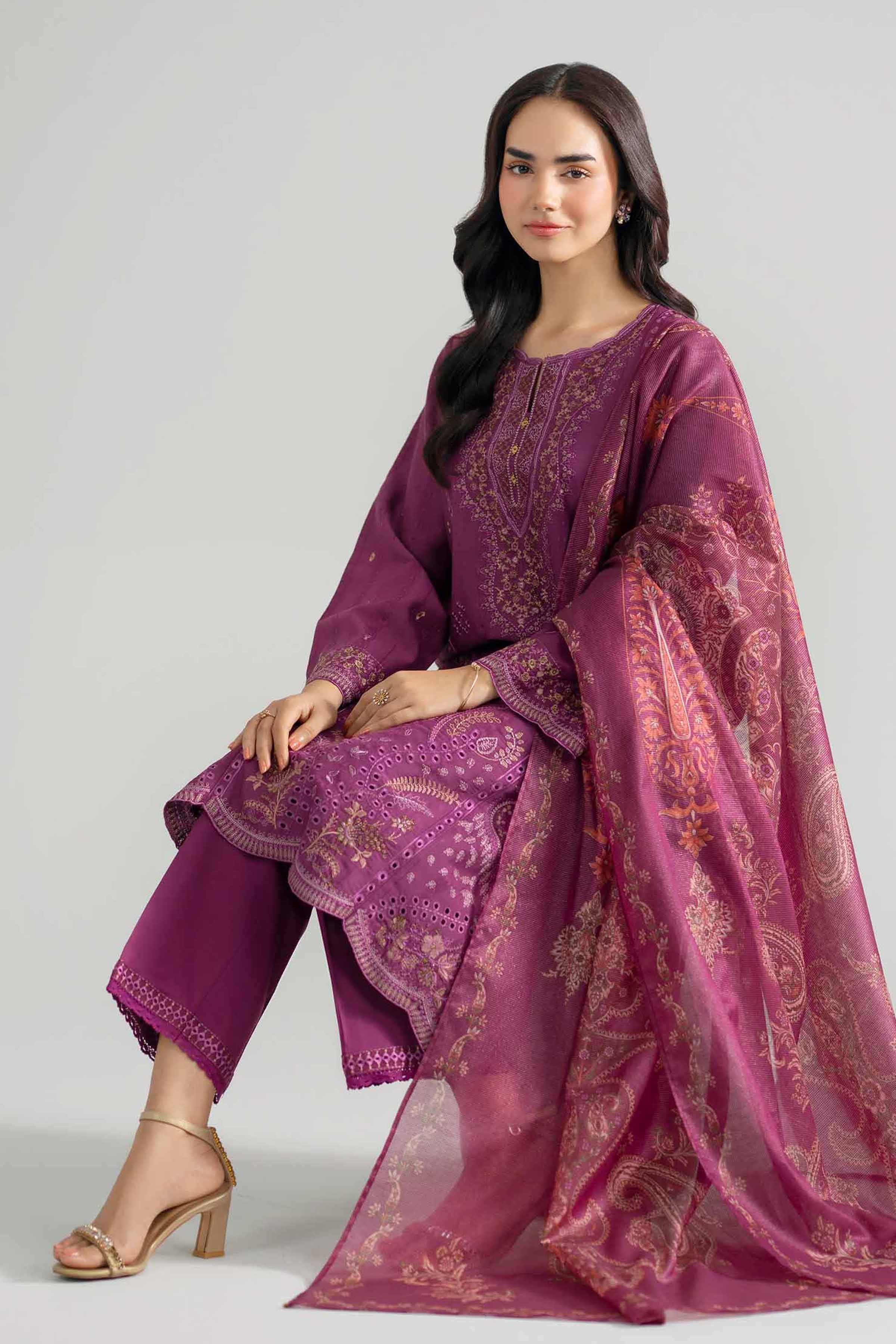 Nishat UK - Purple Embroidered Jacquard 3-piece ready to wear Suit