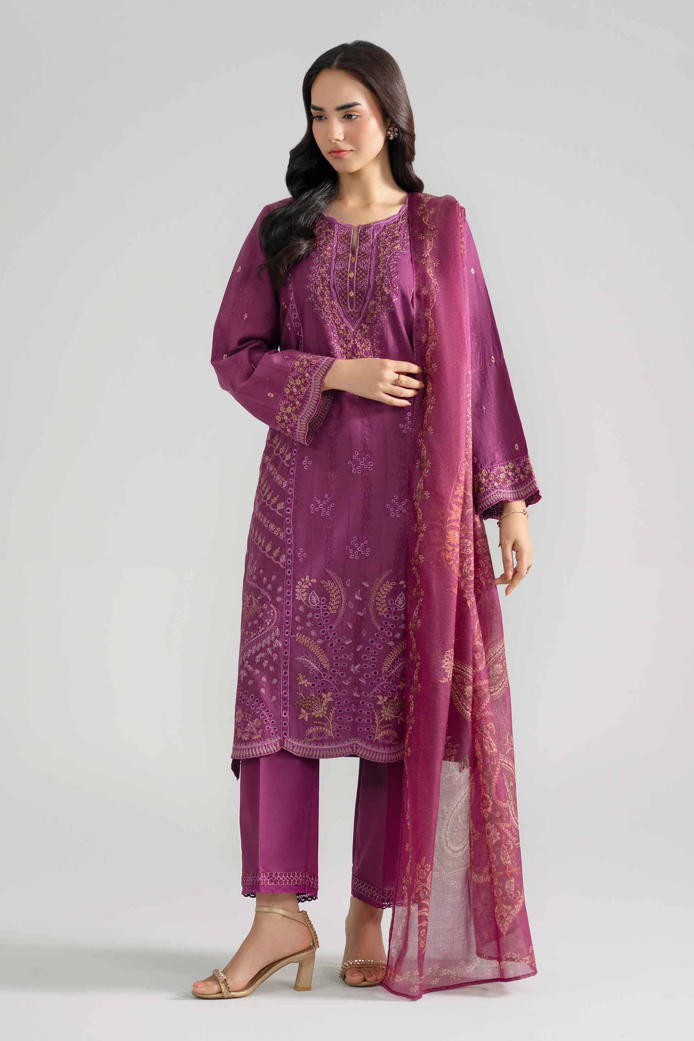 Nishat UK - Purple Embroidered Jacquard 3-piece ready to wear Suit