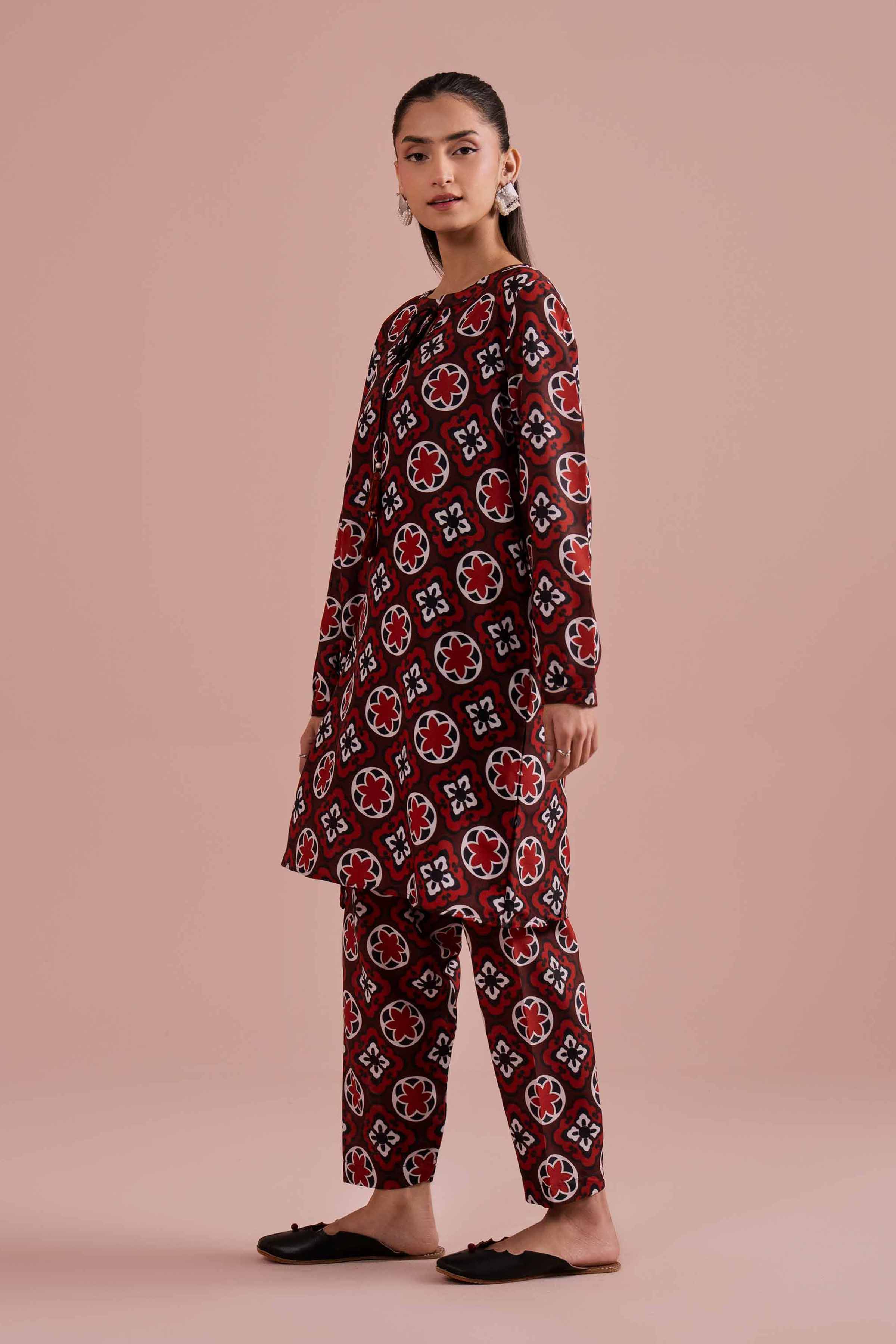 NishatUK - Red Printed Lawn 2-piece ready to wear Dress