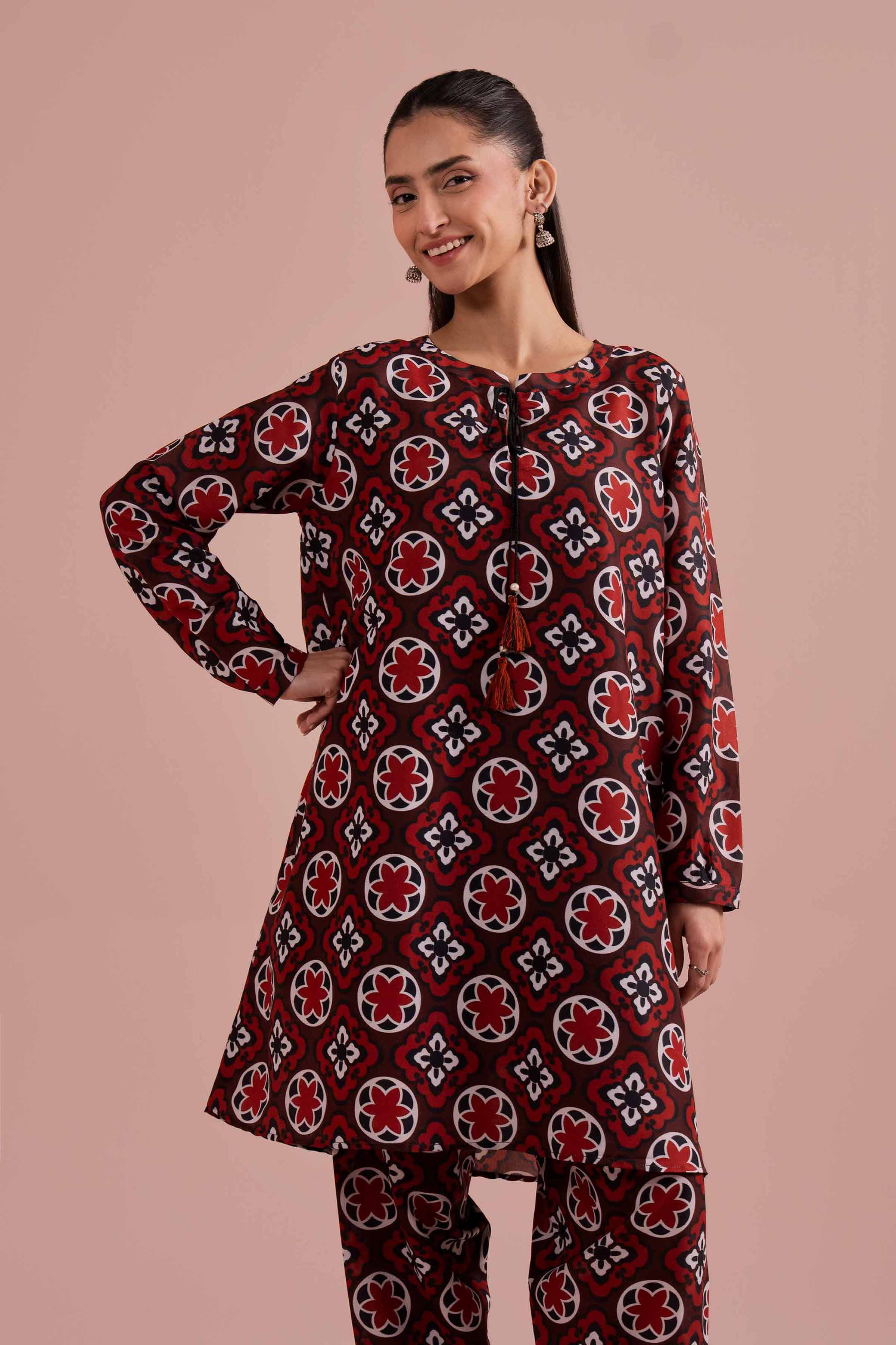 NishatUK - Red Printed Lawn 2-piece ready to wear Dress