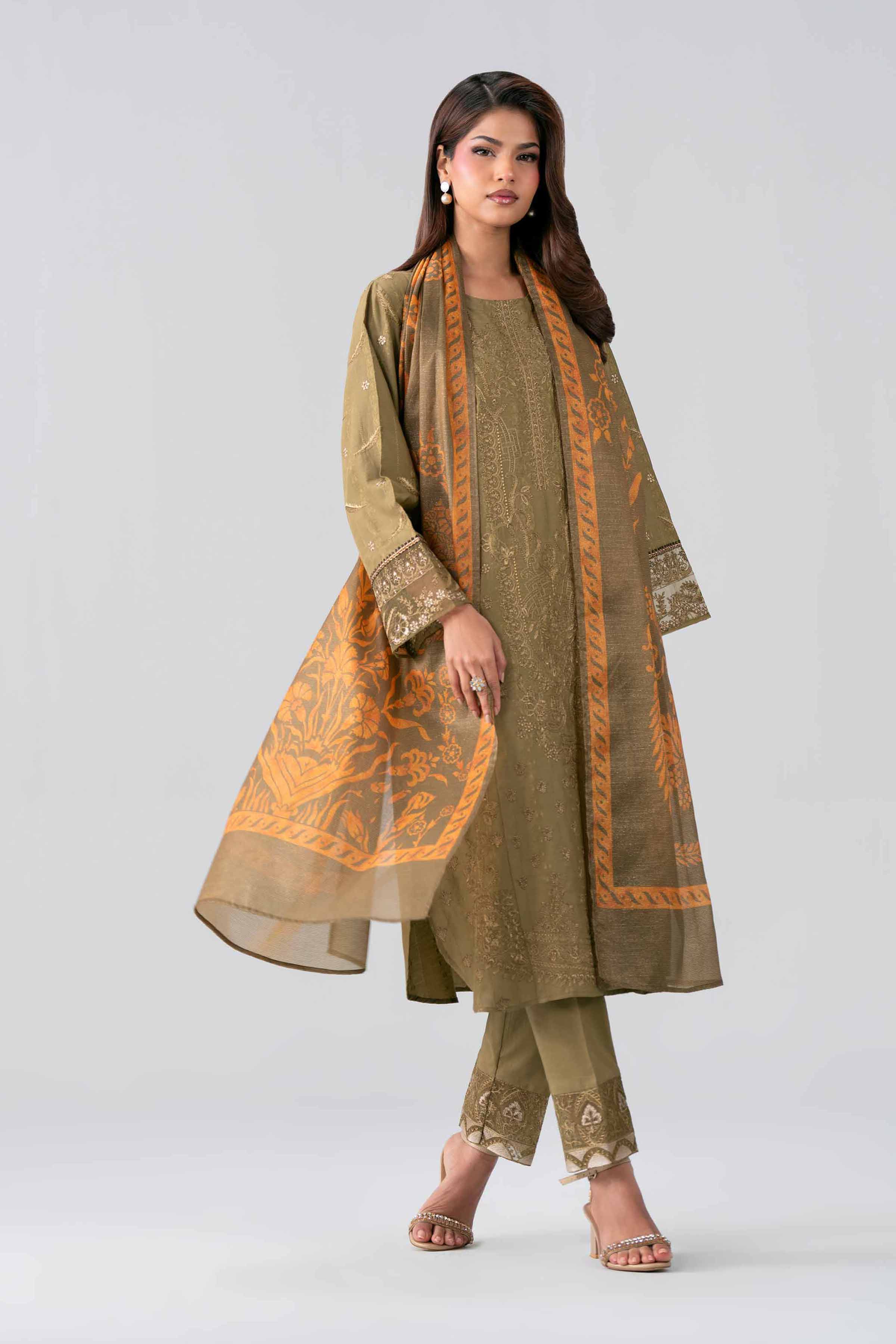 Nishat UK - Green Embroidered Jacquard 3 Piece ready to wear Suit