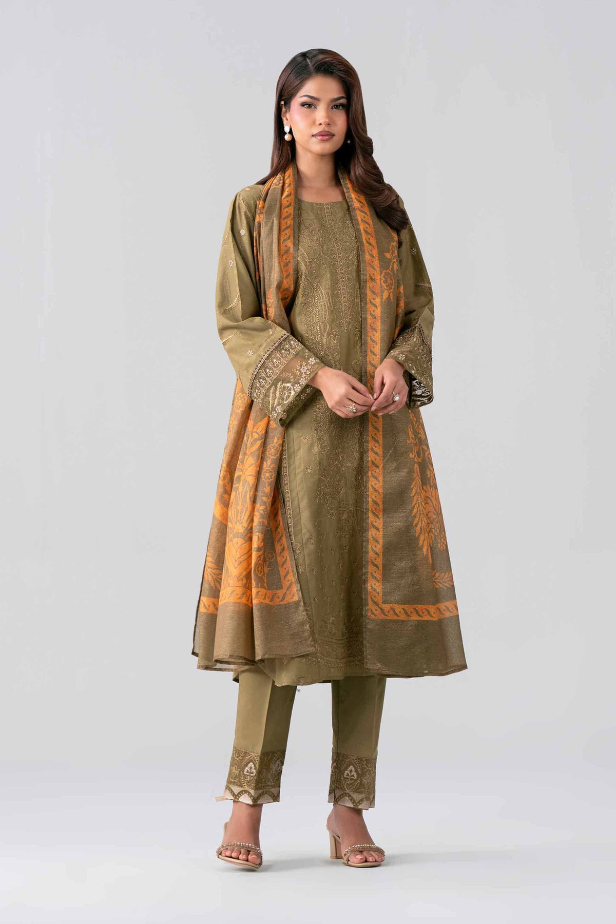 Nishat UK - Green Embroidered Jacquard 3 Piece ready to wear Suit