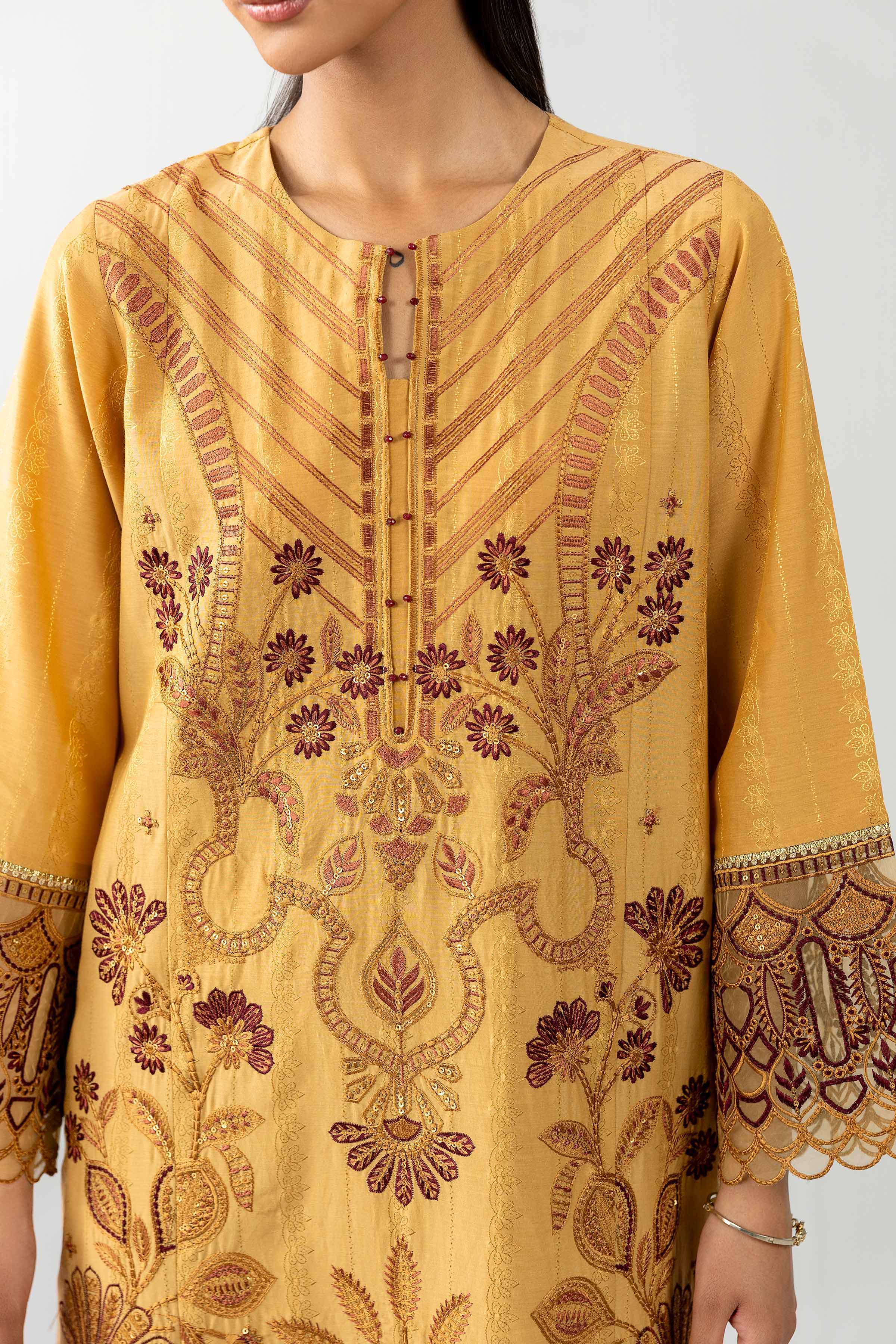 Nishat UK - Beige Embroidered Jacquard 3 Piece ready to wear Suit