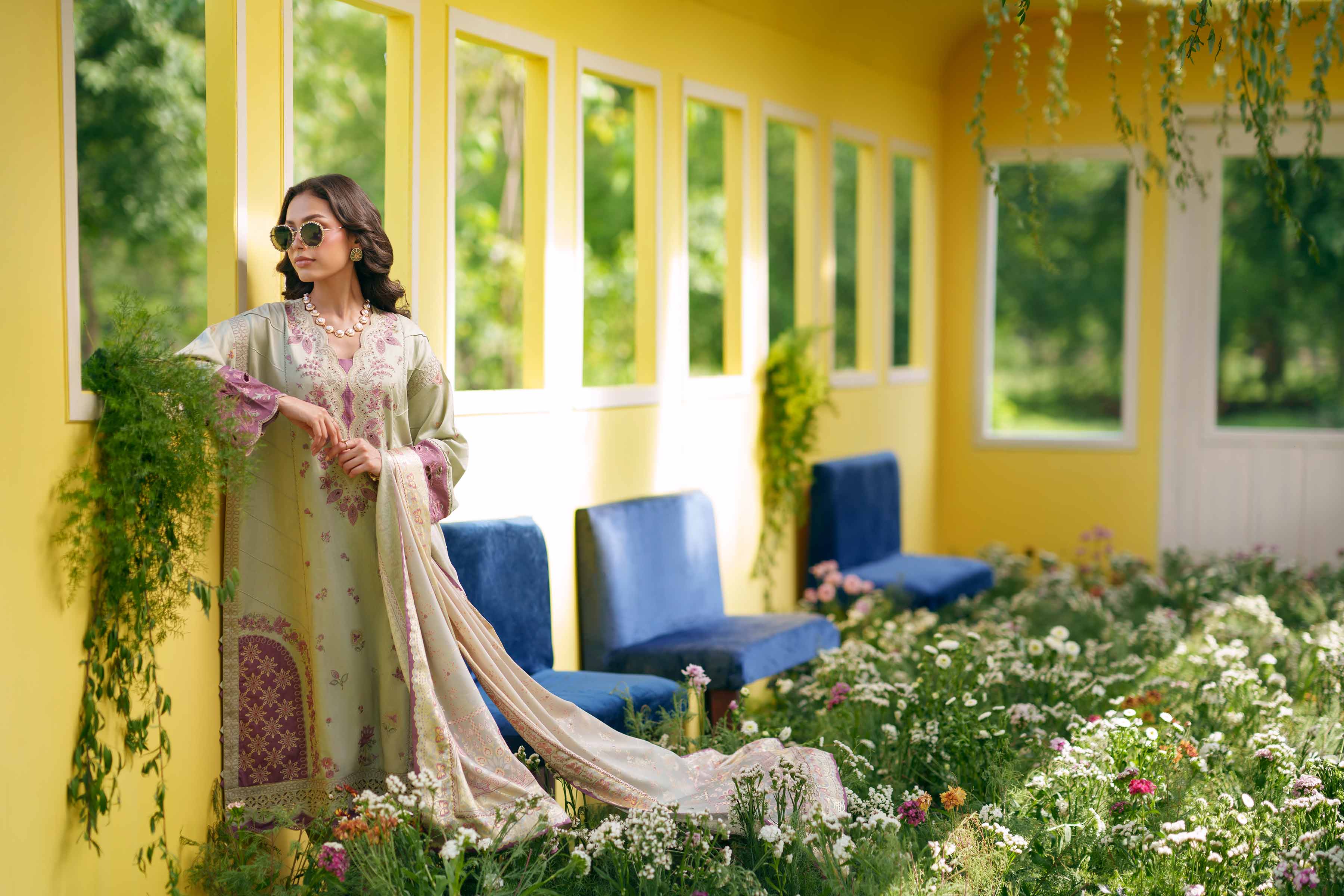 Nishat UK - Green Embroidered Cotton 3 Pieces Ready To Wear Suit