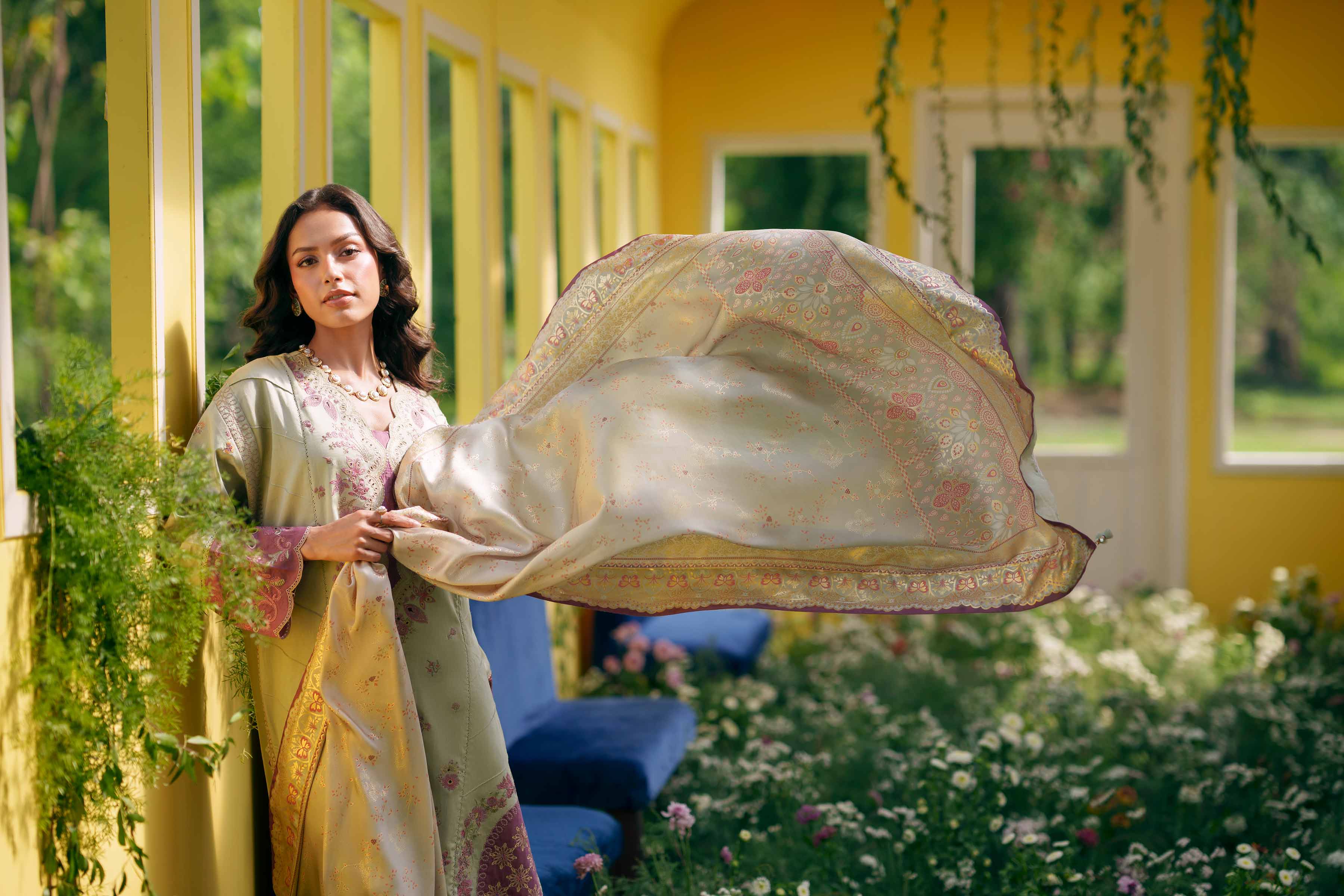 Nishat UK - Green Embroidered Cotton 3 Pieces Ready To Wear Suit