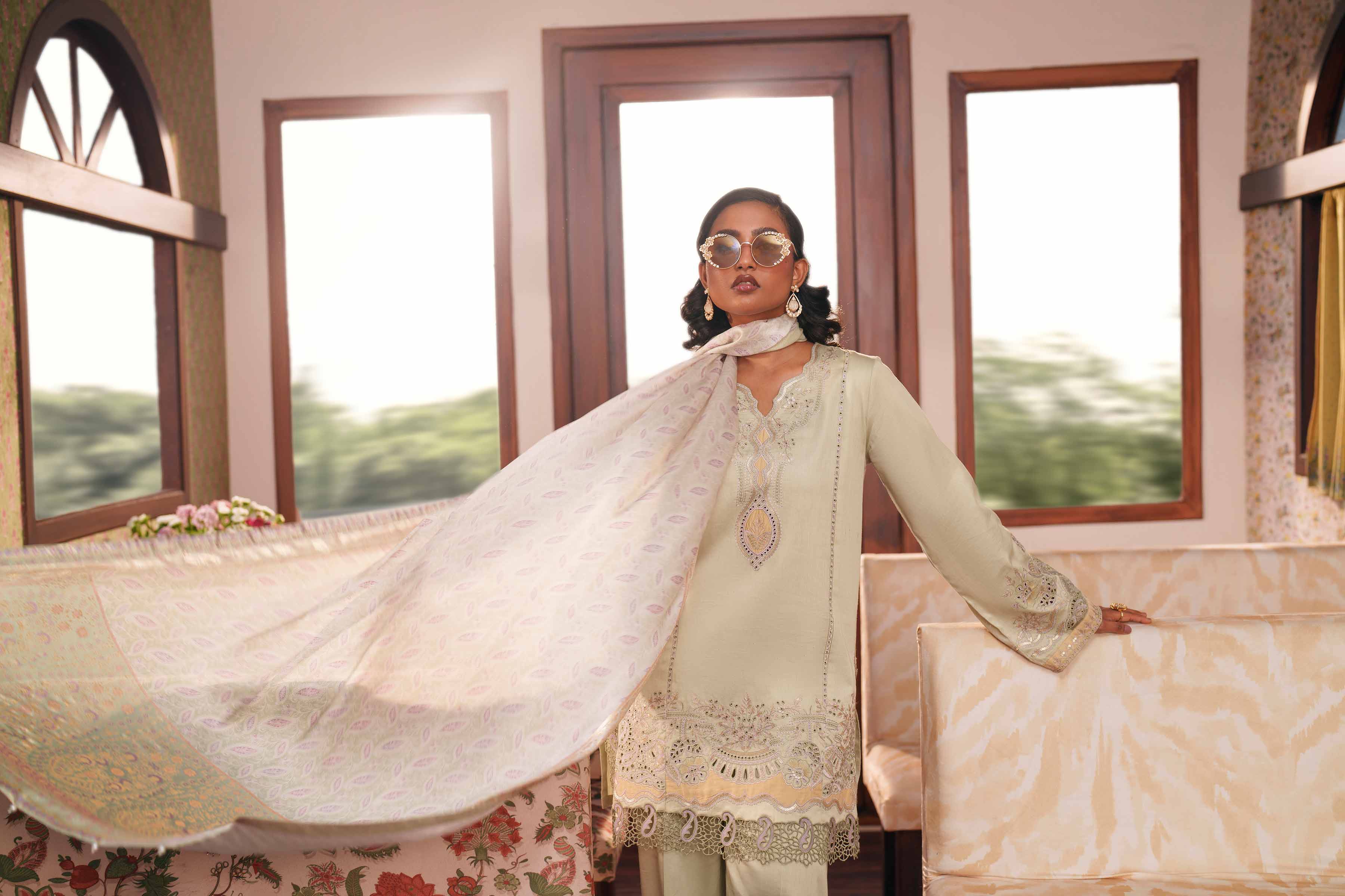 Nishat UK - Green Embroidered Cotton 3 Pieces Ready To Wear Suit