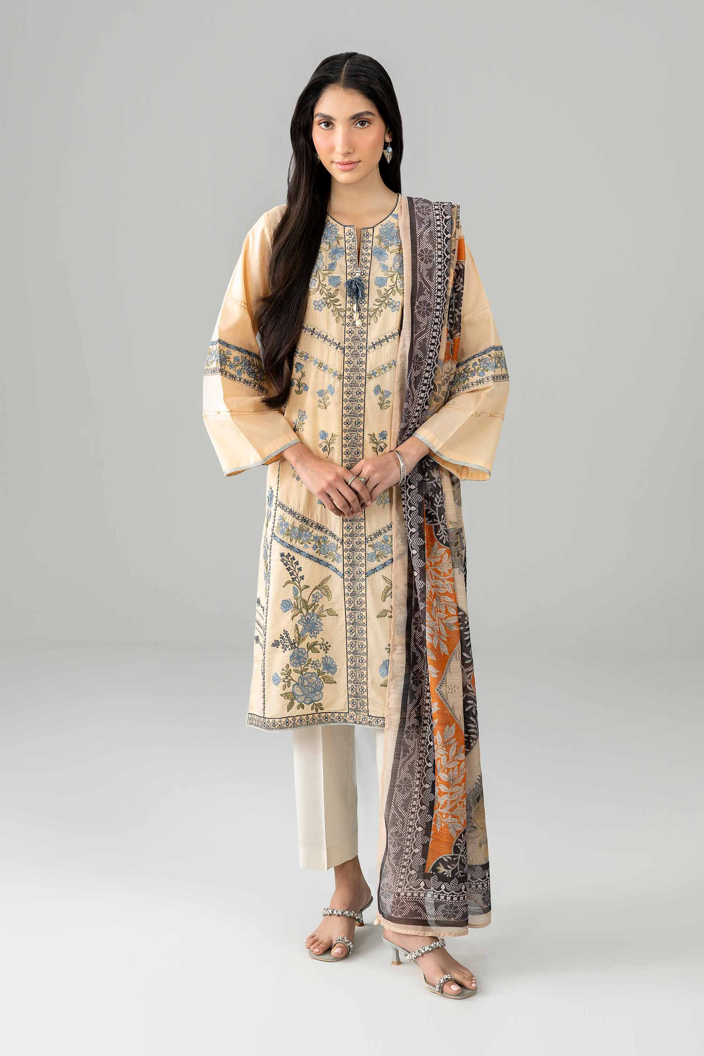 Nishat UK - Beige Embroidered Jacquard 2 Pieces ready to wear Dress