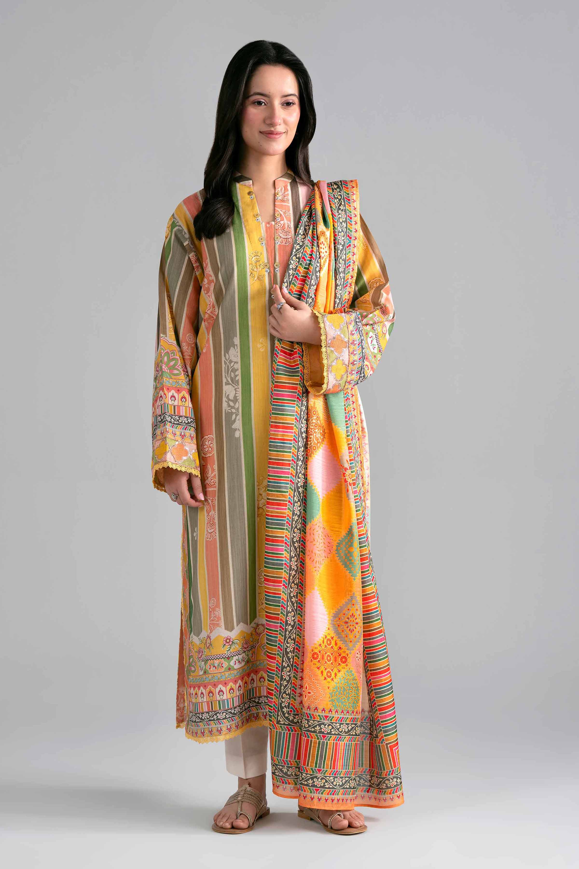 Nishat UK - Multi Printed Fine Texture Base 2-piece ready to wear Dress