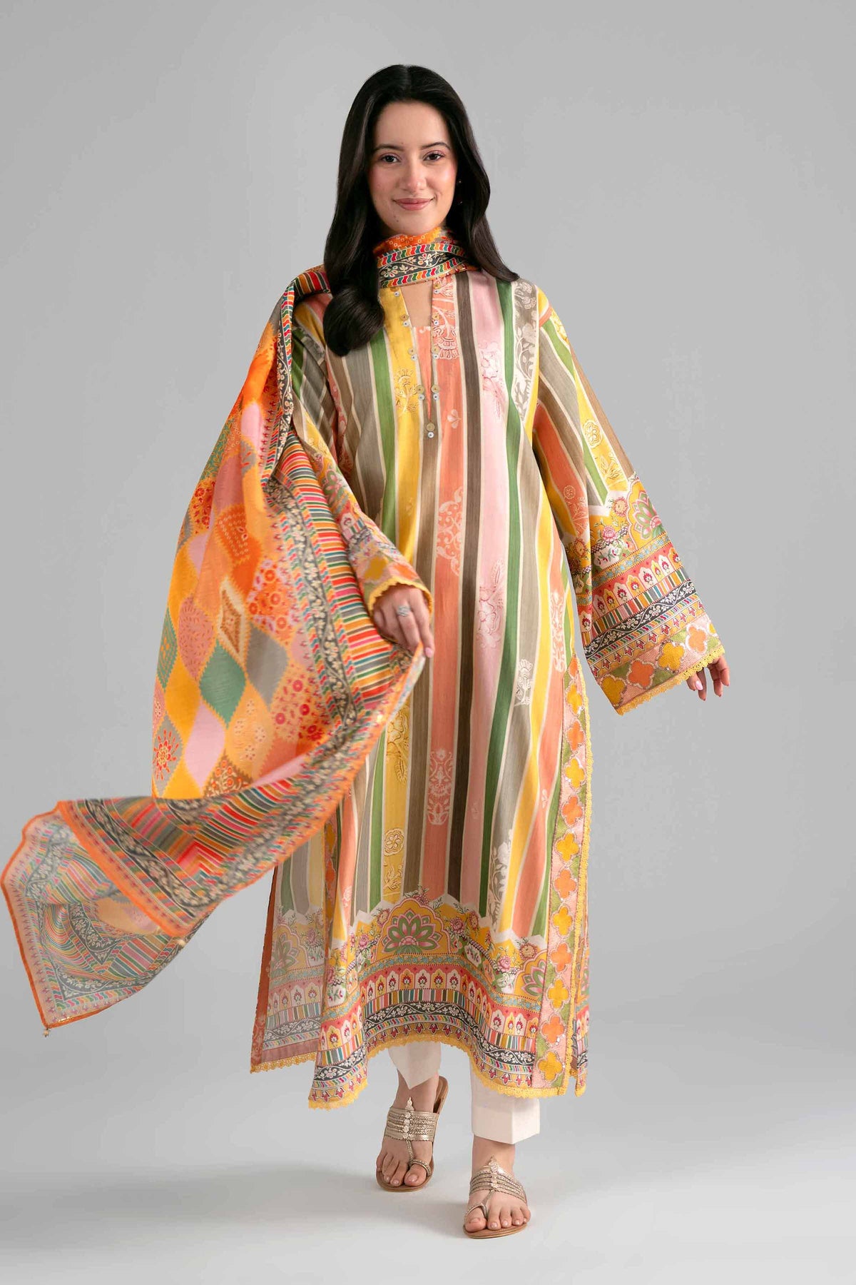 Nishat UK - Multi Printed Fine Texture Base 2-piece ready to wear Dress