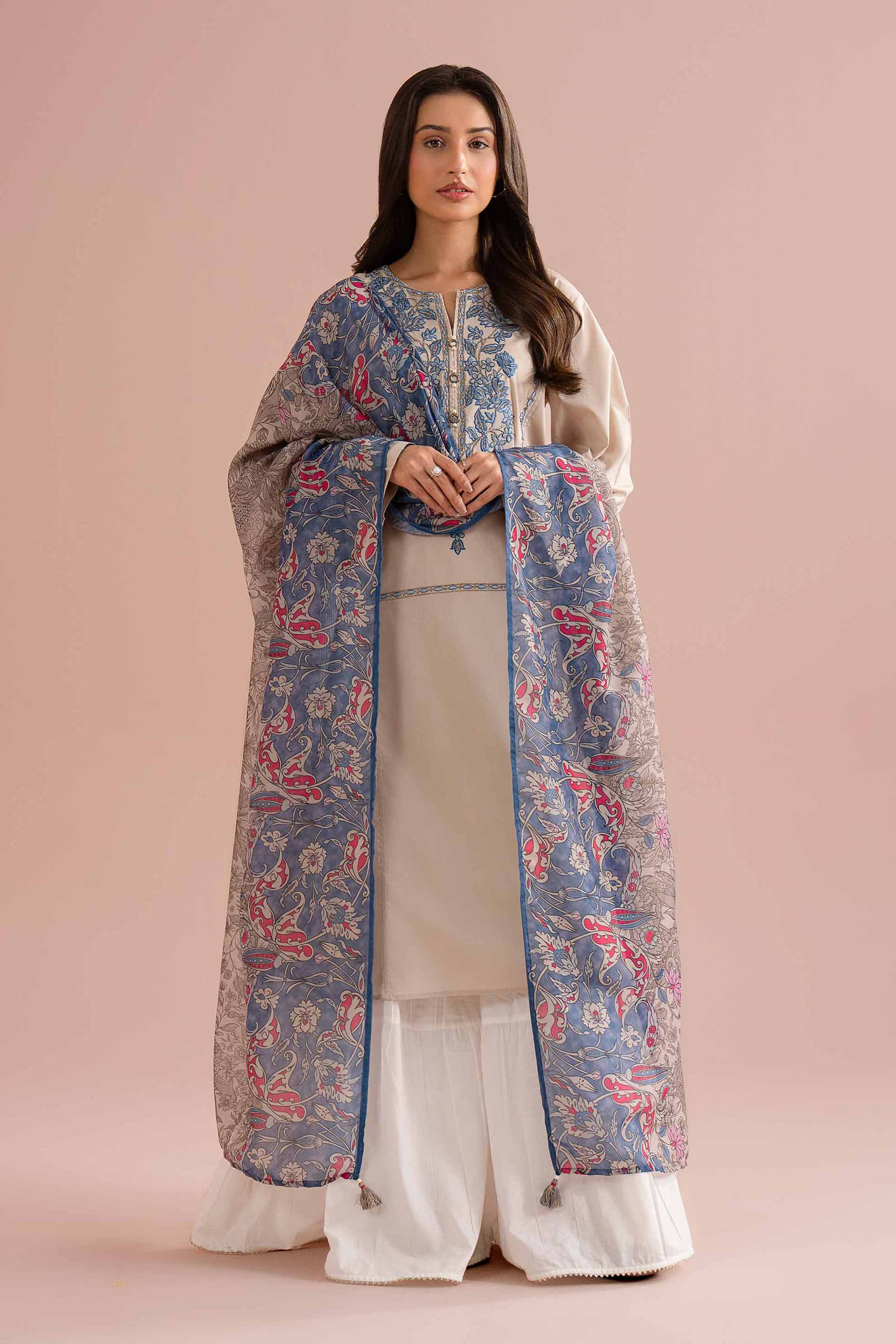 NishatUK - Beige Embroidered Cambric 2-piece ready to wear Dress