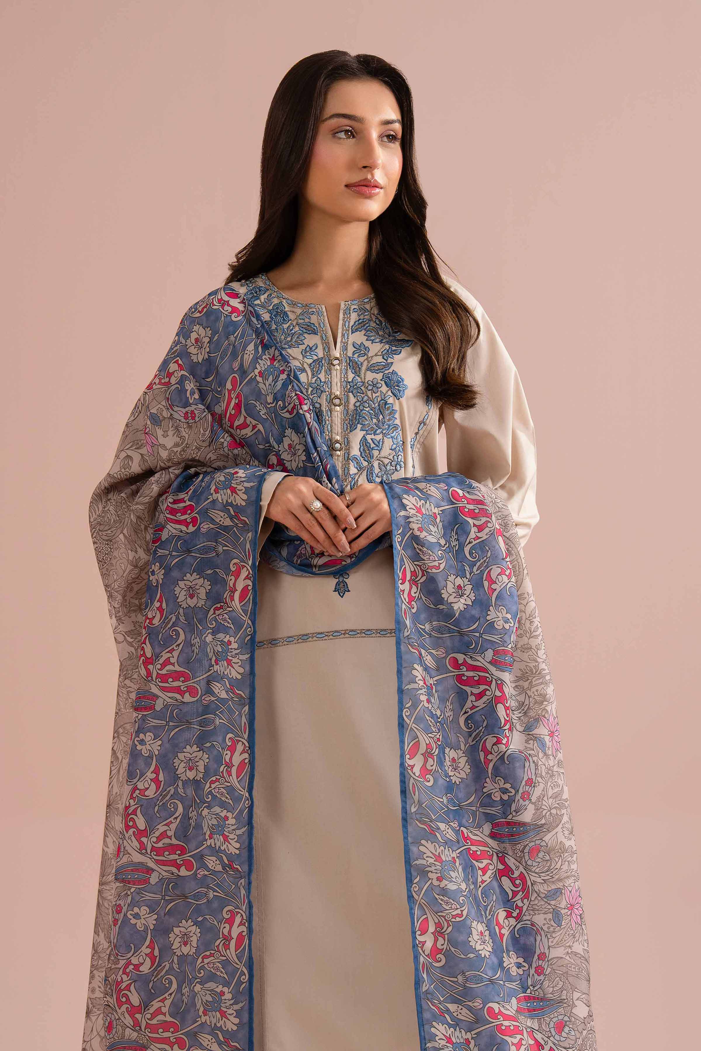 NishatUK - Beige Embroidered Cambric 2-piece ready to wear Dress