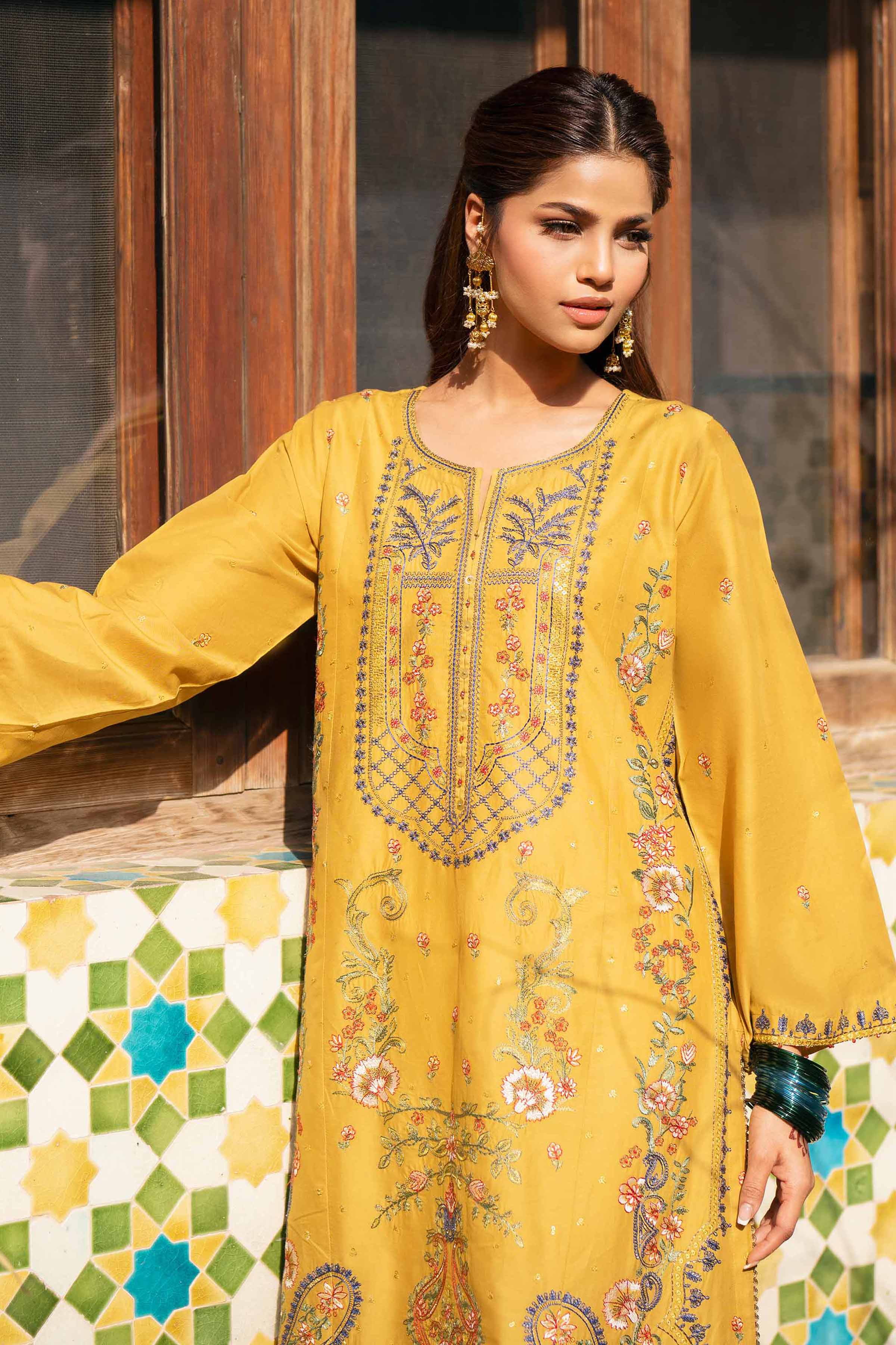 NishatUK - Yellow Embroidered Cambric 2-piece ready to wear Dress