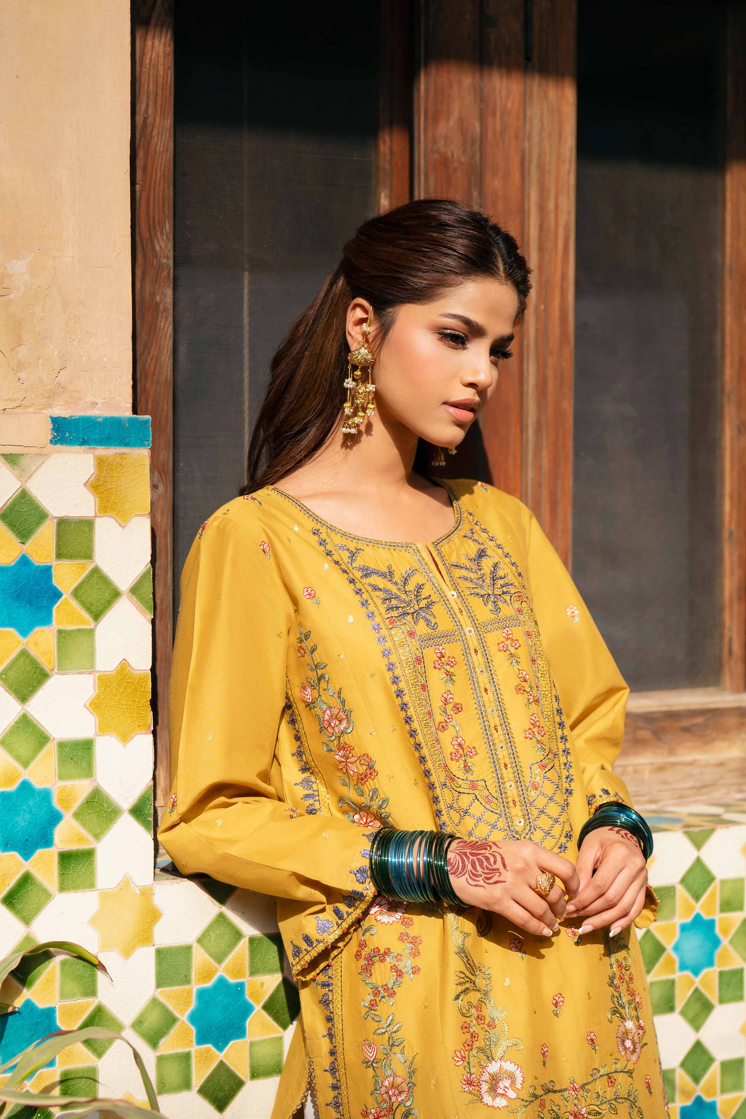 NishatUK - Yellow Embroidered Cambric 2-piece ready to wear Dress
