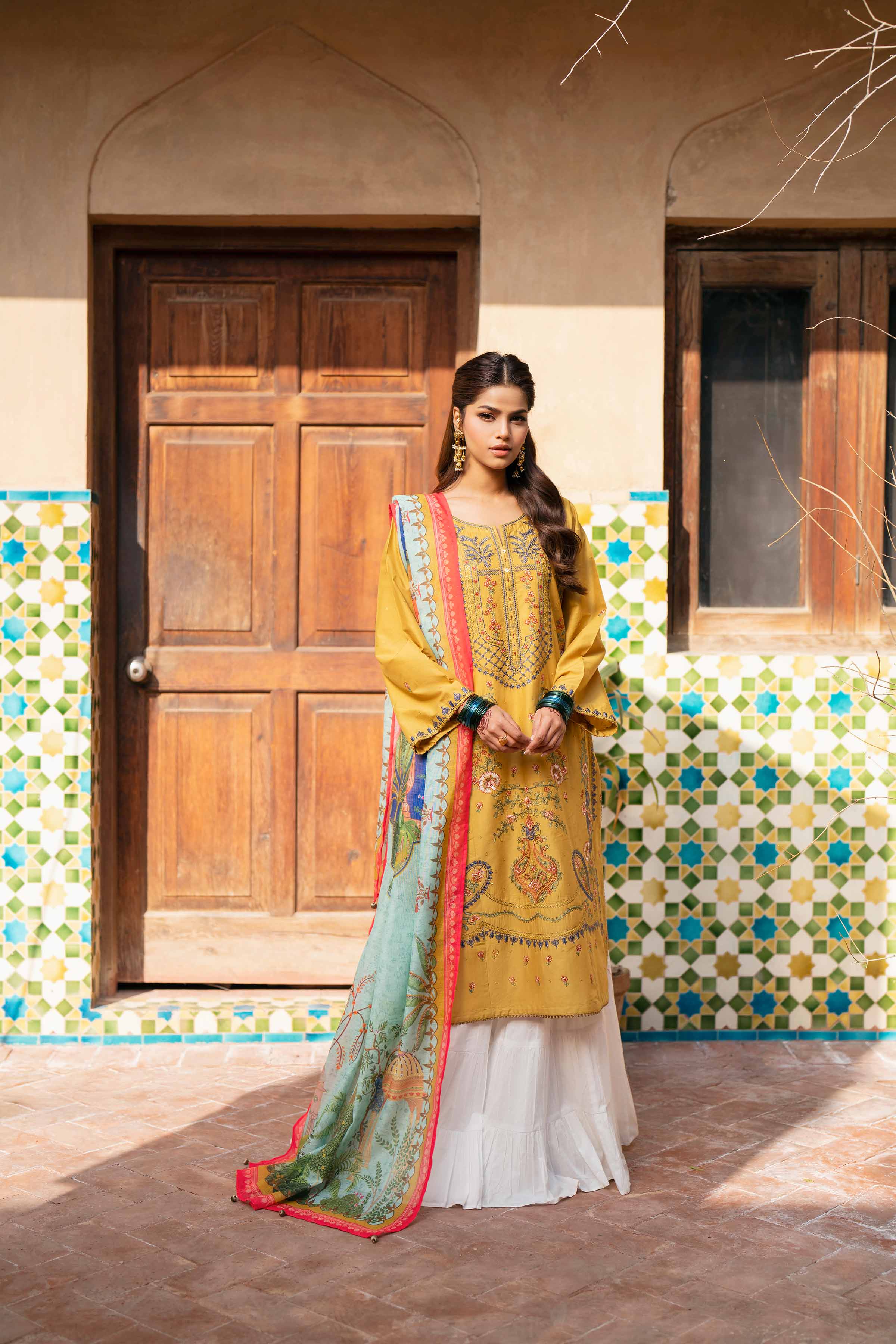 NishatUK - Yellow Embroidered Cambric 2-piece ready to wear Dress