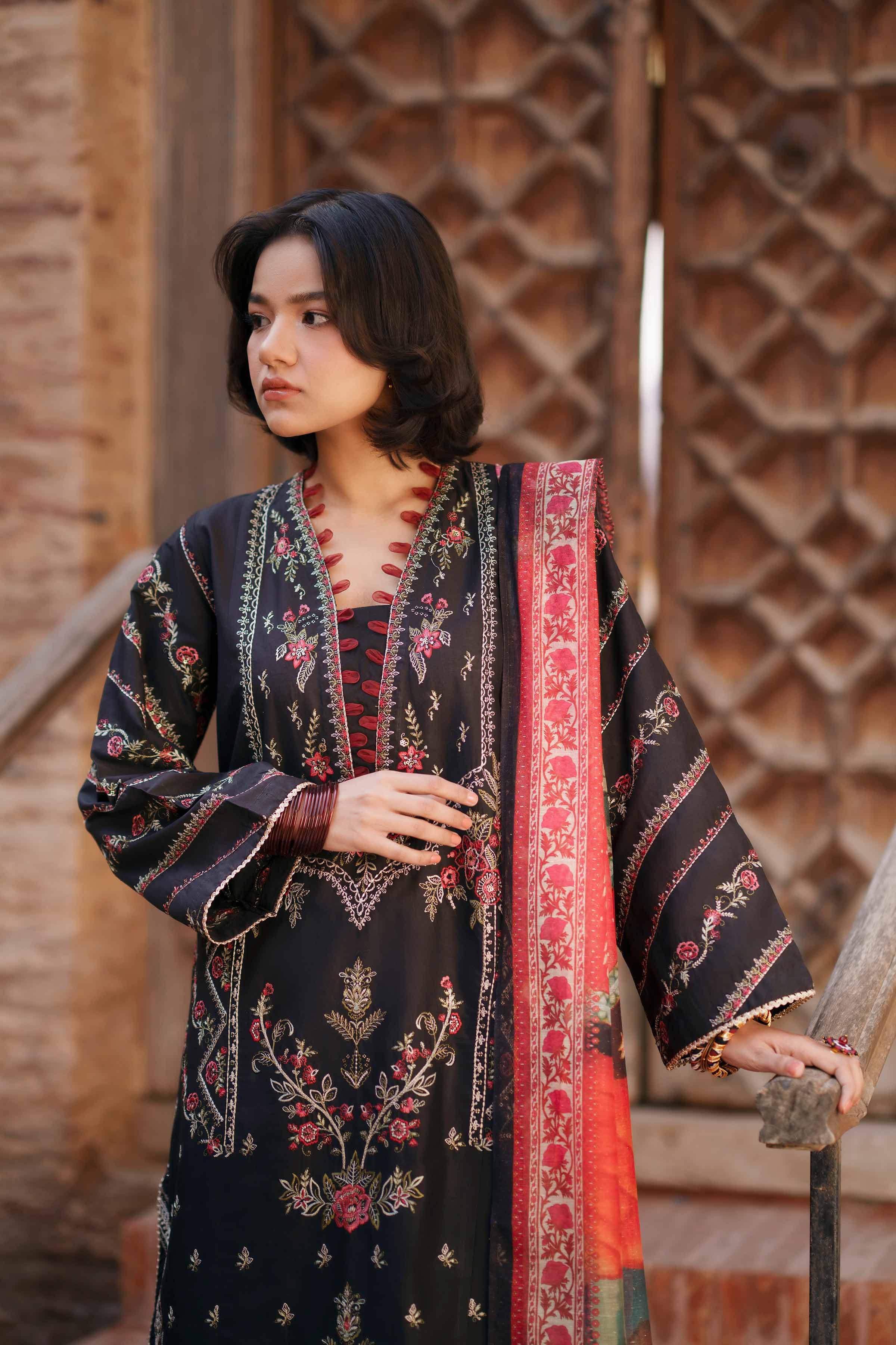 NishatUK - Black Embroidered Cambric 2-piece ready to wear Dress