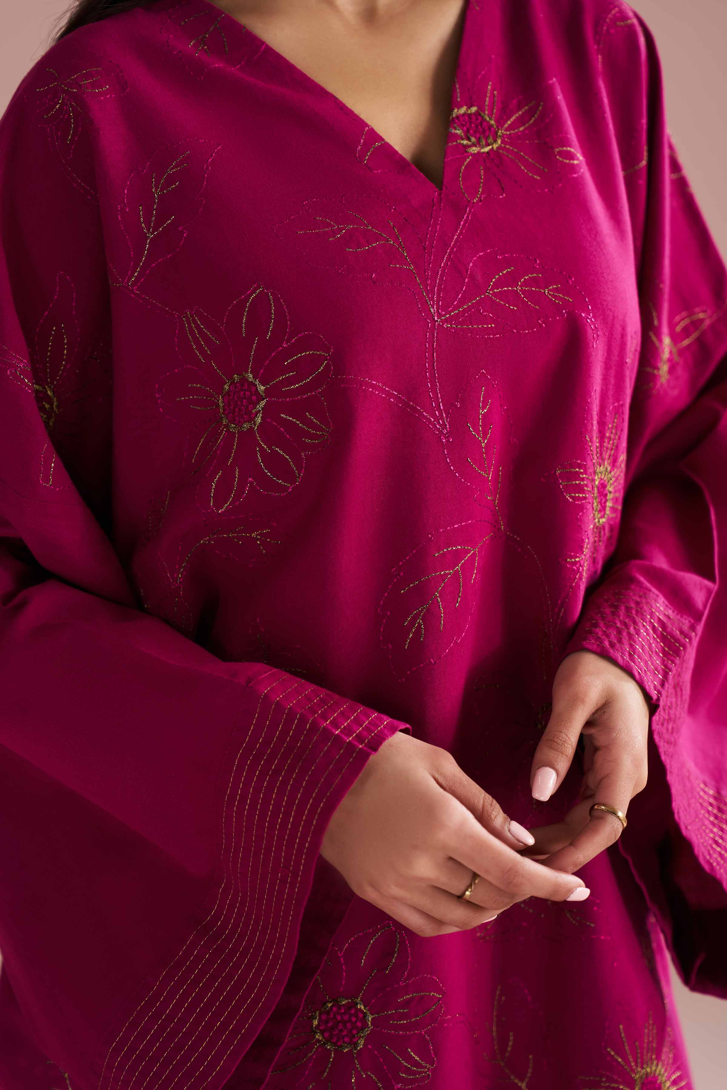 NishatUK - Purple Embroidered Linen 2-piece ready to wear Dress