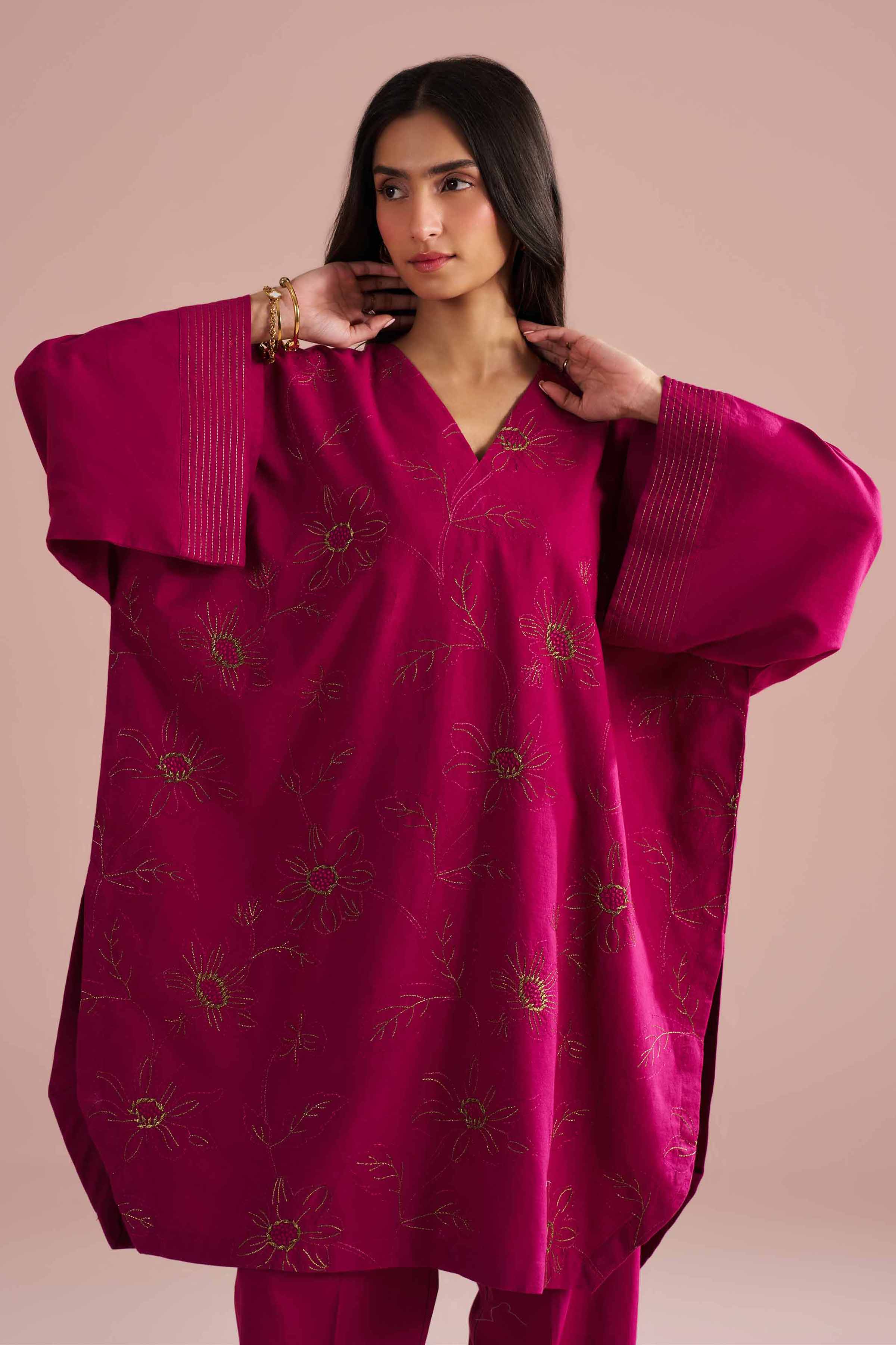 NishatUK - Purple Embroidered Linen 2-piece ready to wear Dress