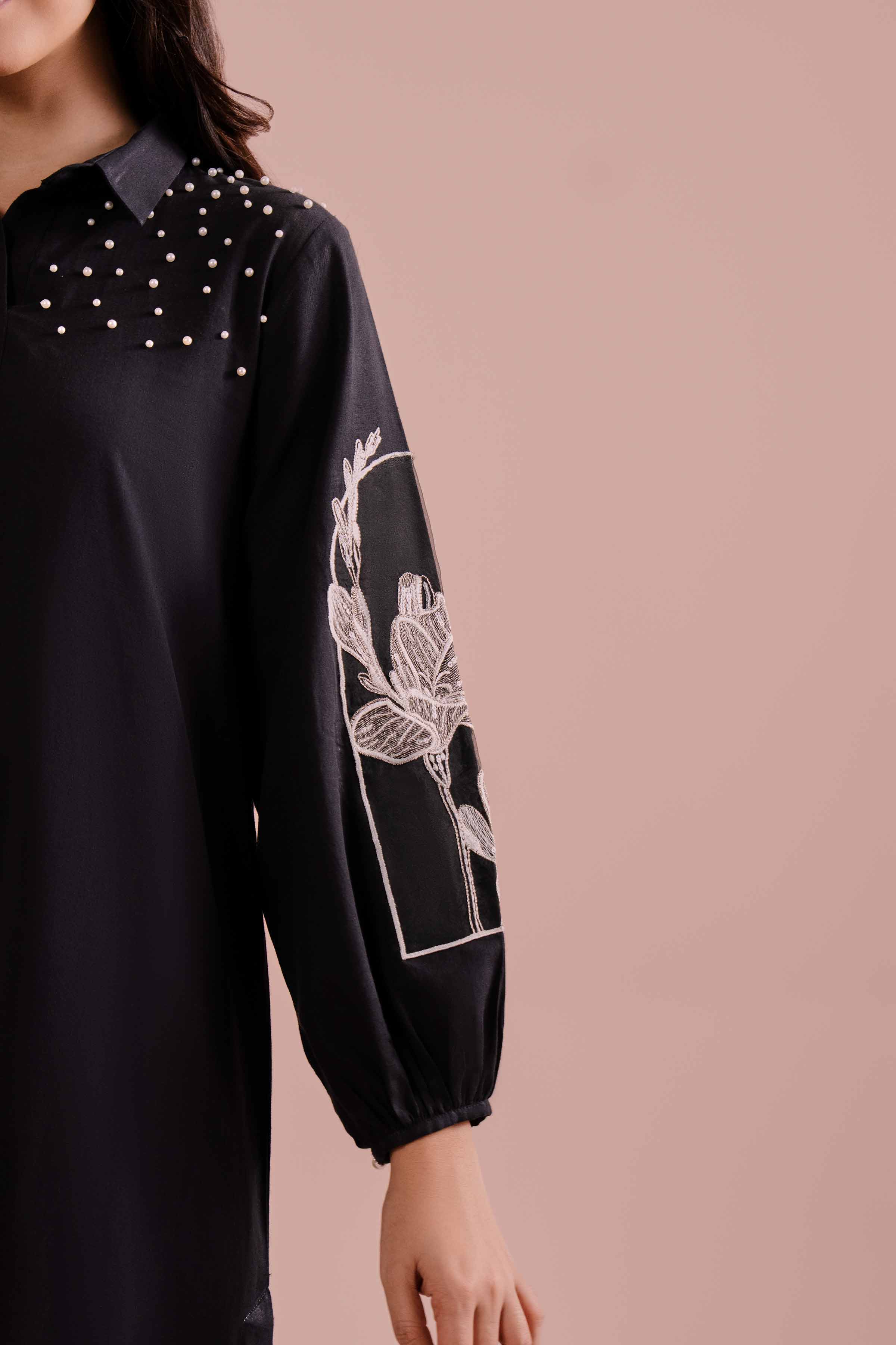 NishatUK - Black Embroidered Linen 2-piece ready to wear Dress