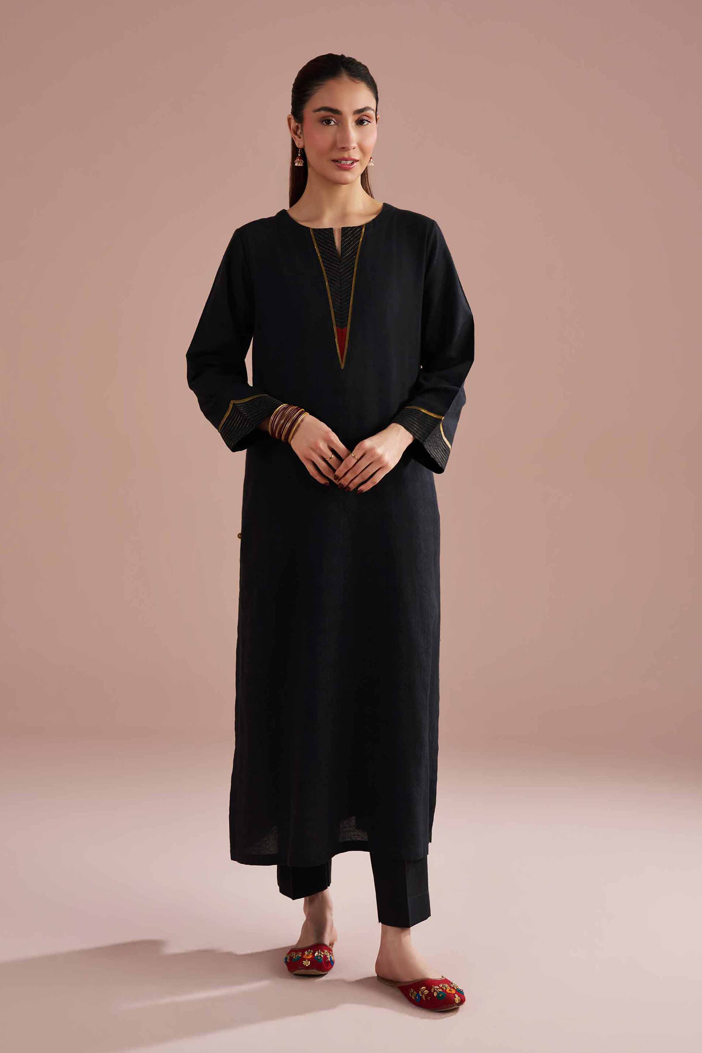 NishatUK - Black Solids Jacquard 2-piece ready to wear Dress