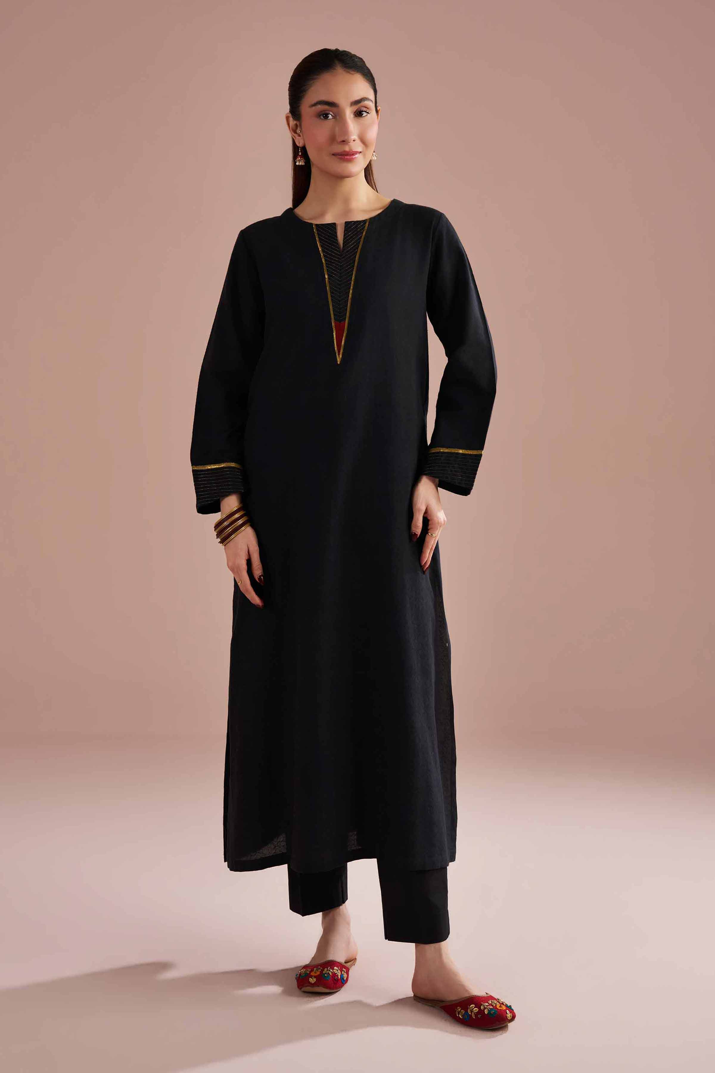 NishatUK - Black Solids Jacquard 2-piece ready to wear Dress