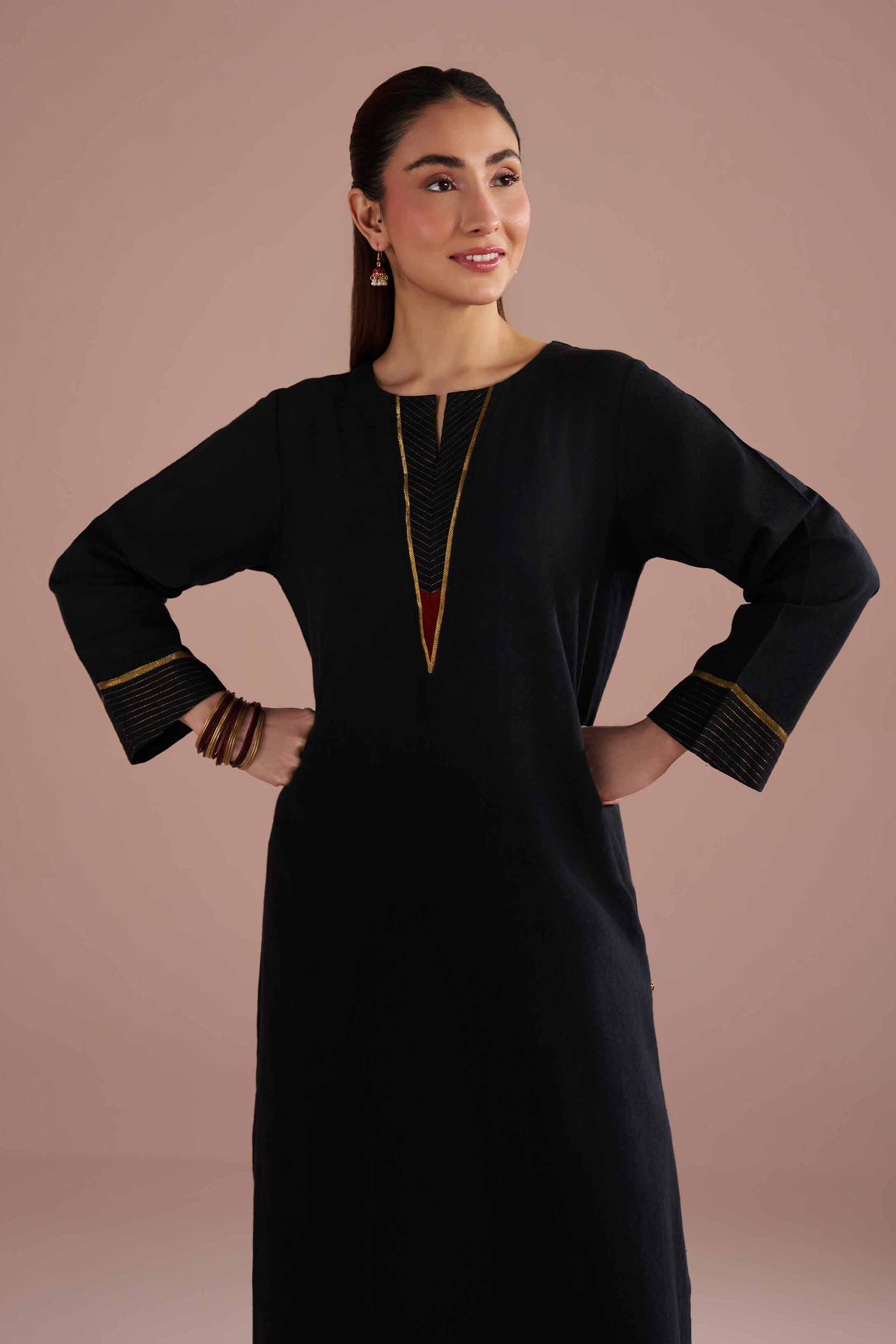 NishatUK - Black Solids Jacquard 2-piece ready to wear Dress