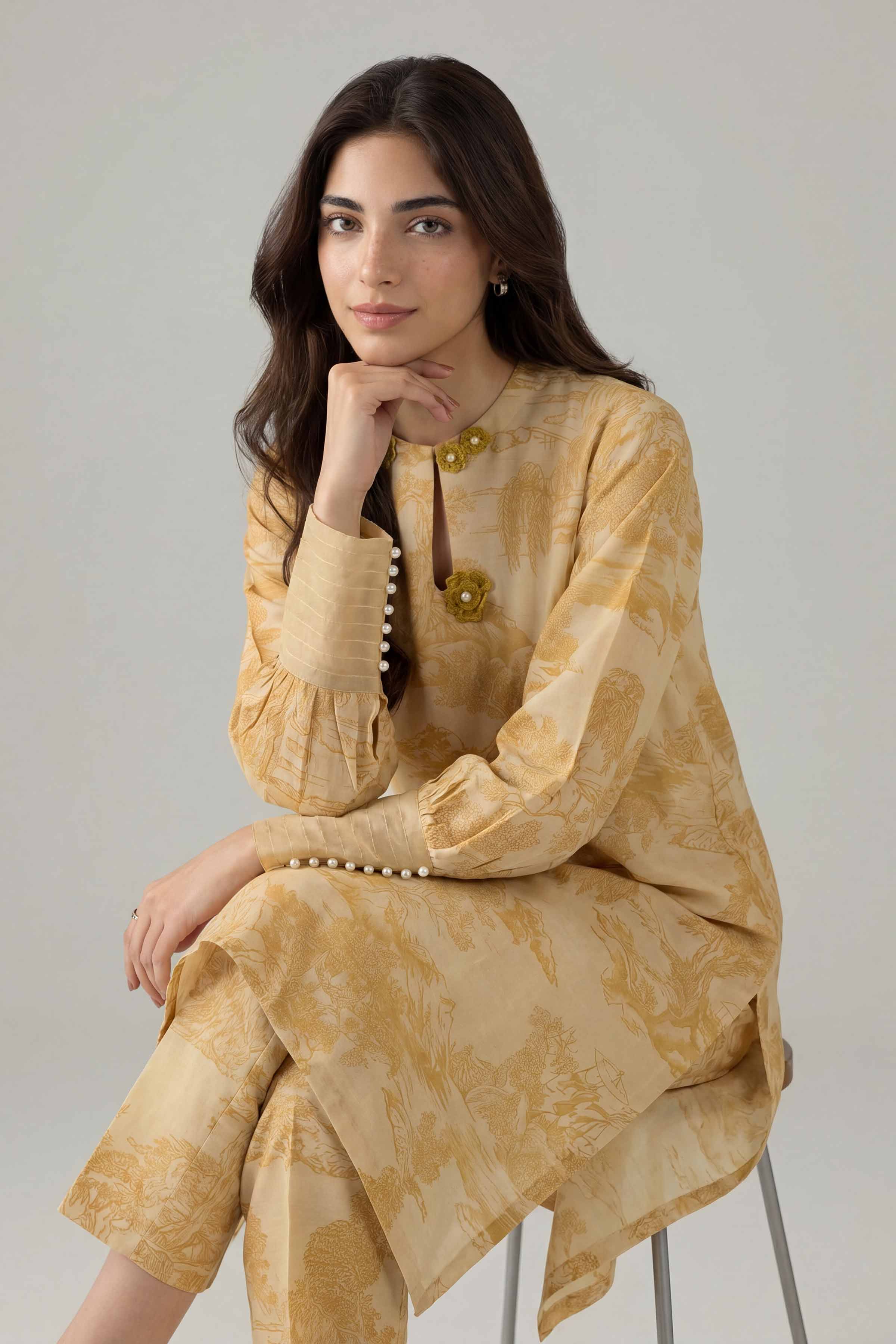 Nishat UK - Yellow Printed Silk 2 Pieces ready to wear Dress